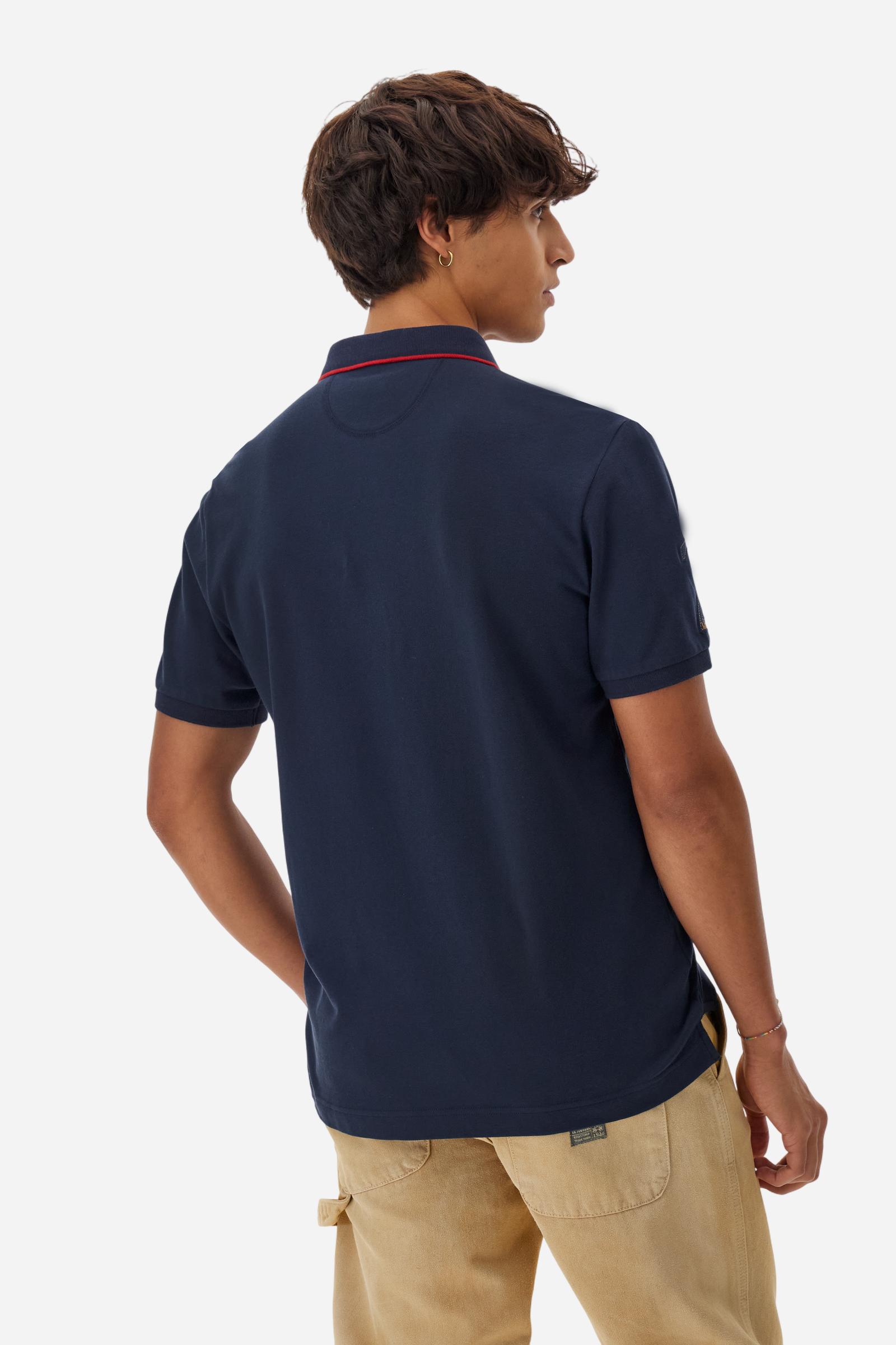Men’s short-sleeve polo in stretch cotton piqué, regular fit with ribbed details and British Polo graphics, part of the Guards capsule. - Navy