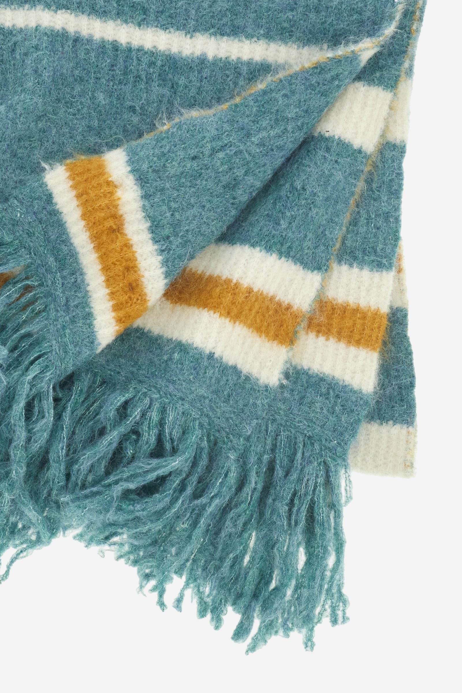 Striped mohair wool blanket with fringes - Bennie