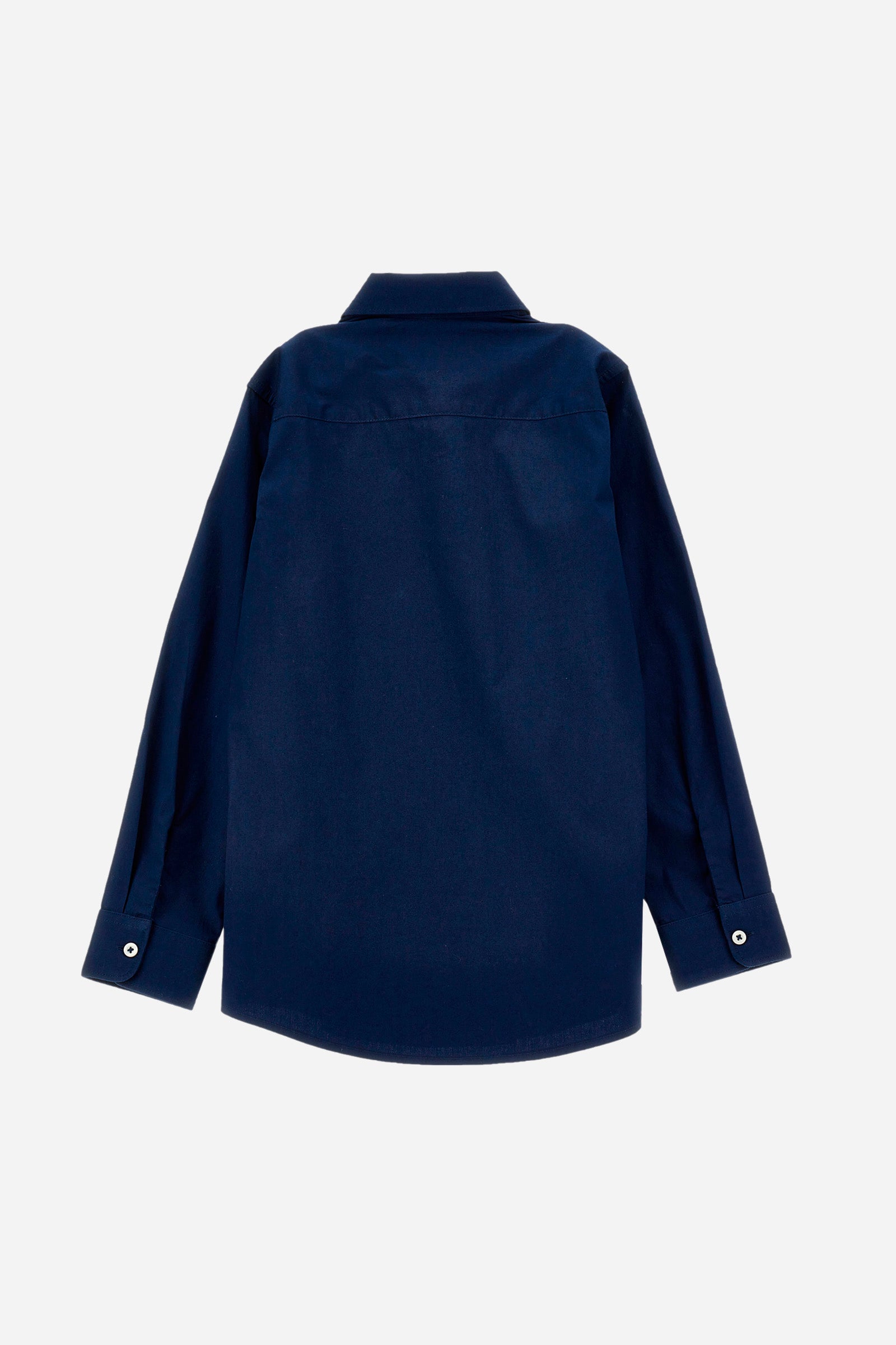 Single-colour boys' shirt made of cotton poplin. Spread collar. Regular line. The logo is embroidered on the front. - Navy