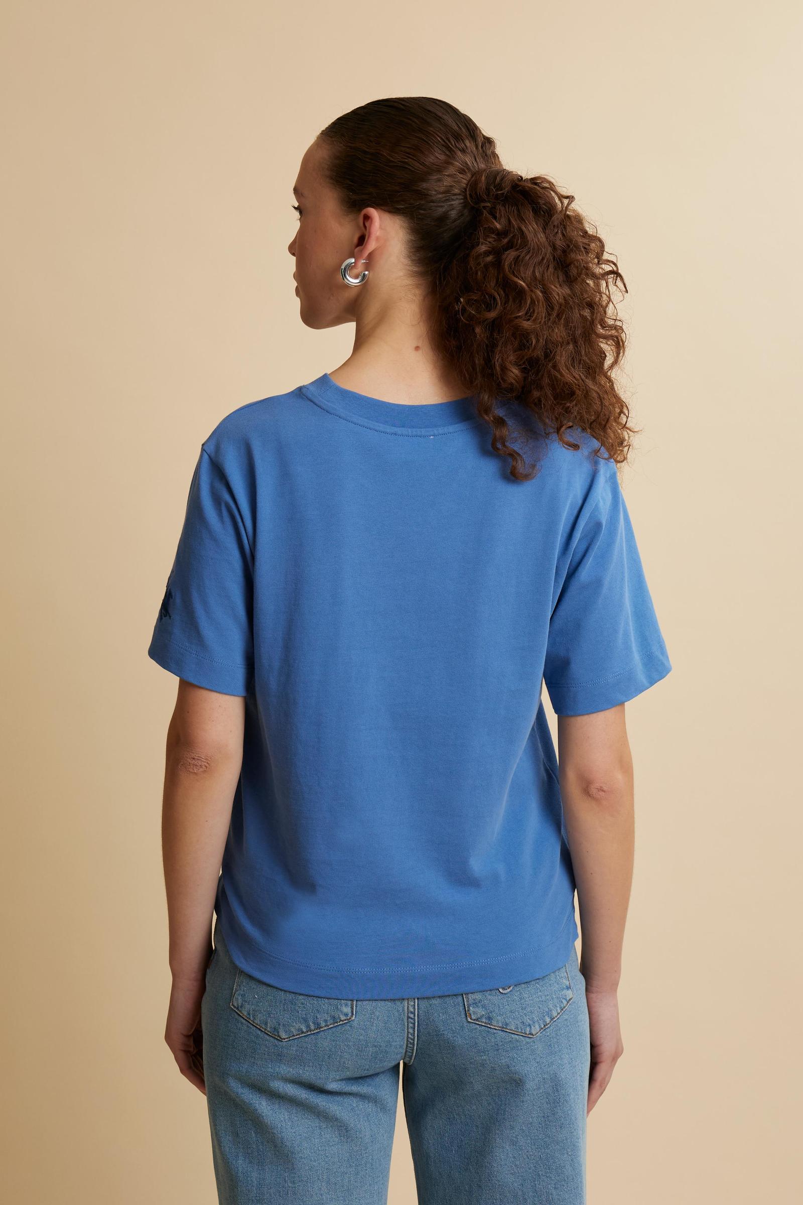 Women’s cotton jersey crew-neck T-shirt with maxi sleeve logo - Corina