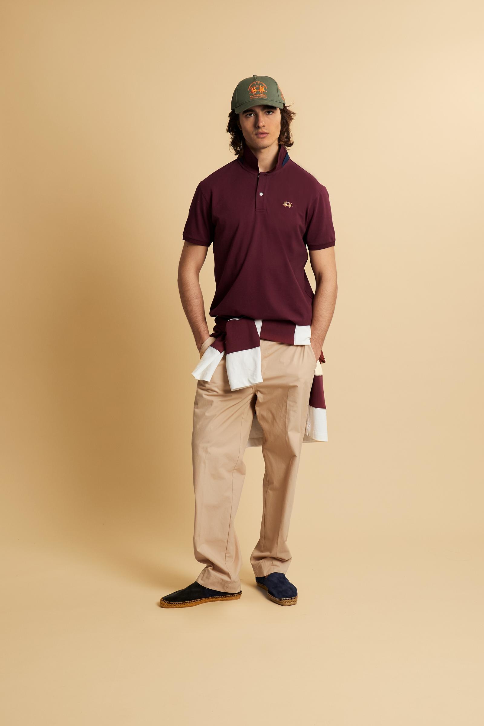 Men’s stretch piqué polo with tricolor logo - Eduardo