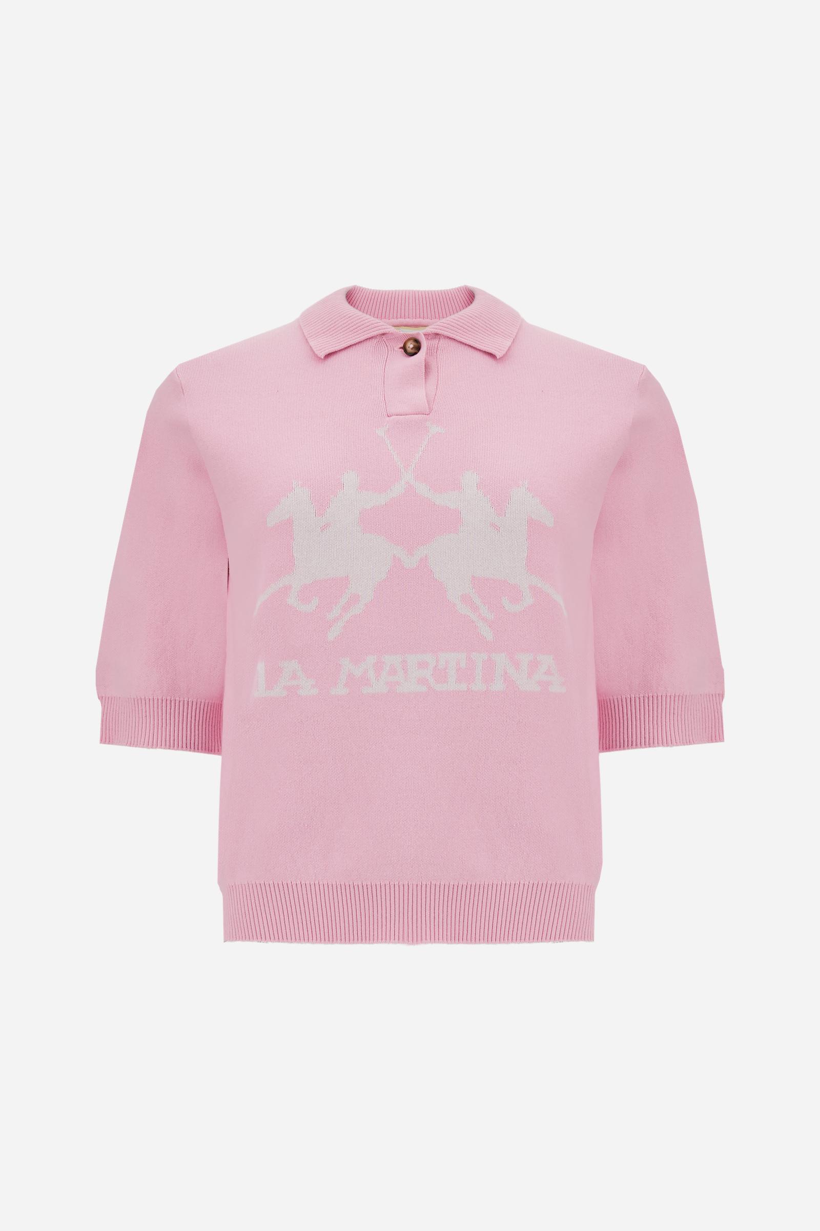 Women’s compact knit polo with maxi intarsia - Candela