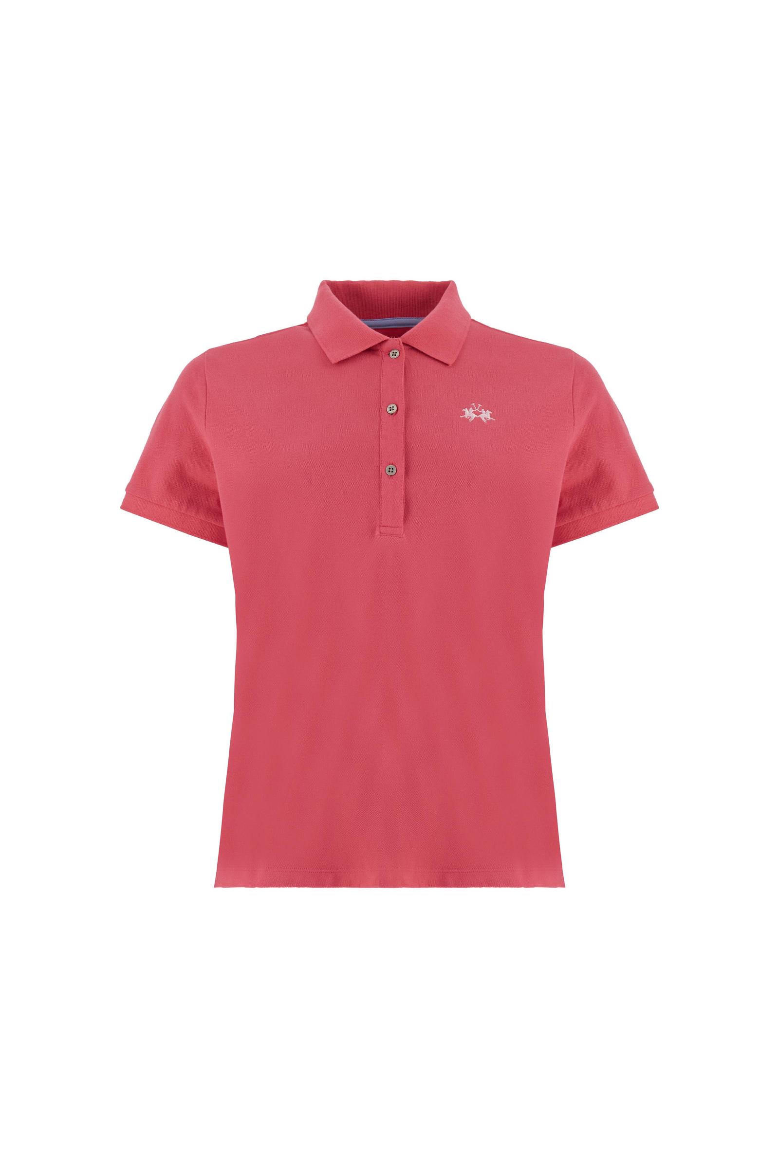Women’s stretch piqué polo with under-collar lettering - Clarissa