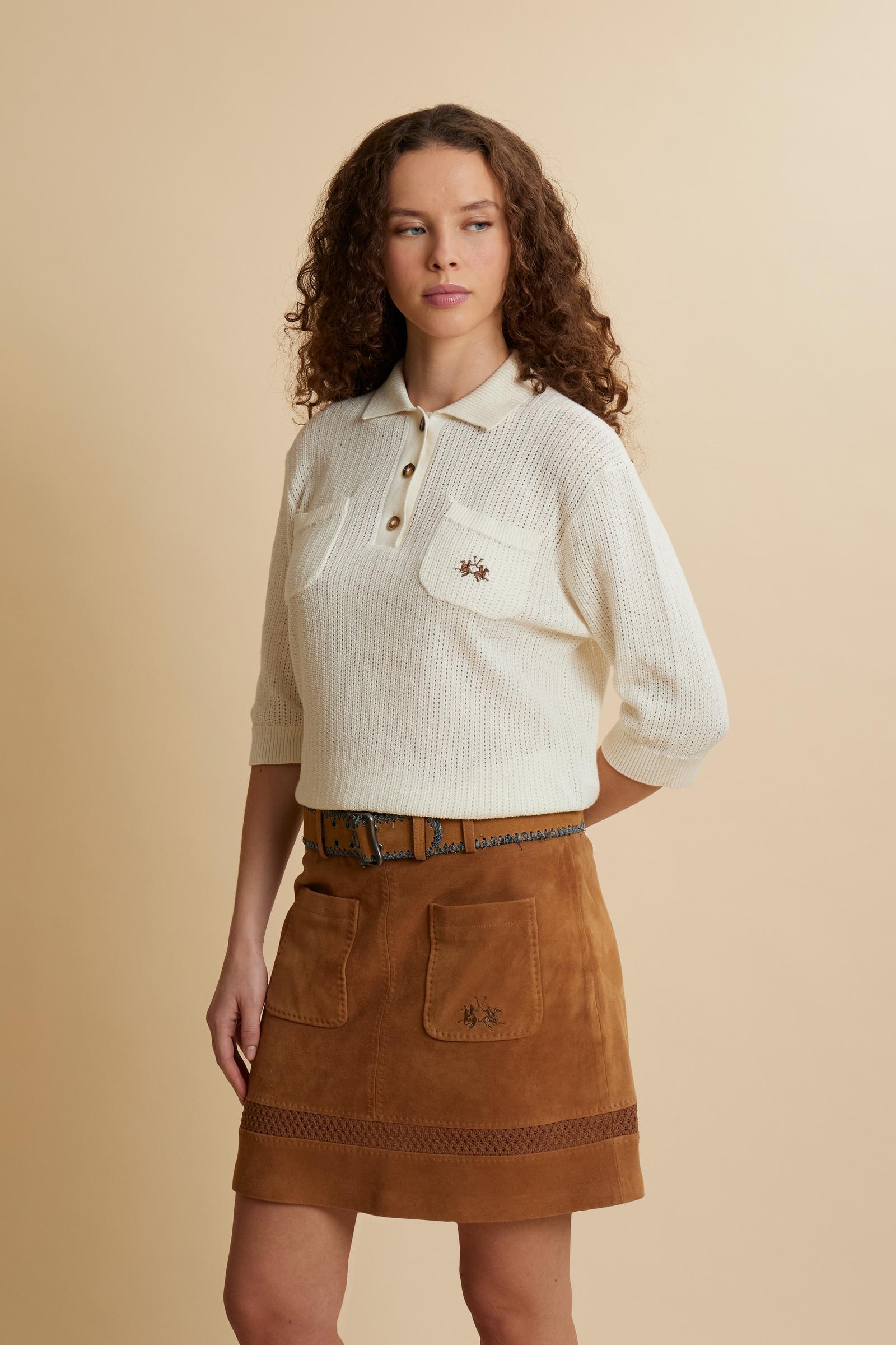 Women’s openwork knit polo with pockets - Cesia