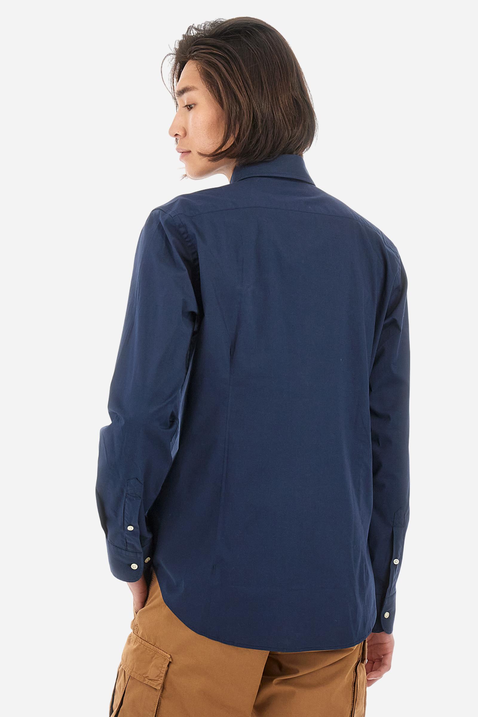Men's long-sleeved shirt in cotton poplin with a regular-fit and button-down collar - Navy