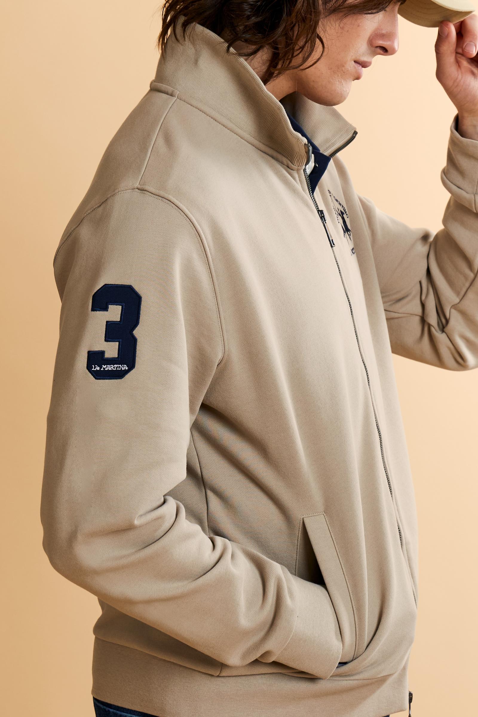 Men’s cotton sweatshirt with regular fit and full front opening, Iconic patch on the sleeve and embroidered team logo on the chest. - Humus