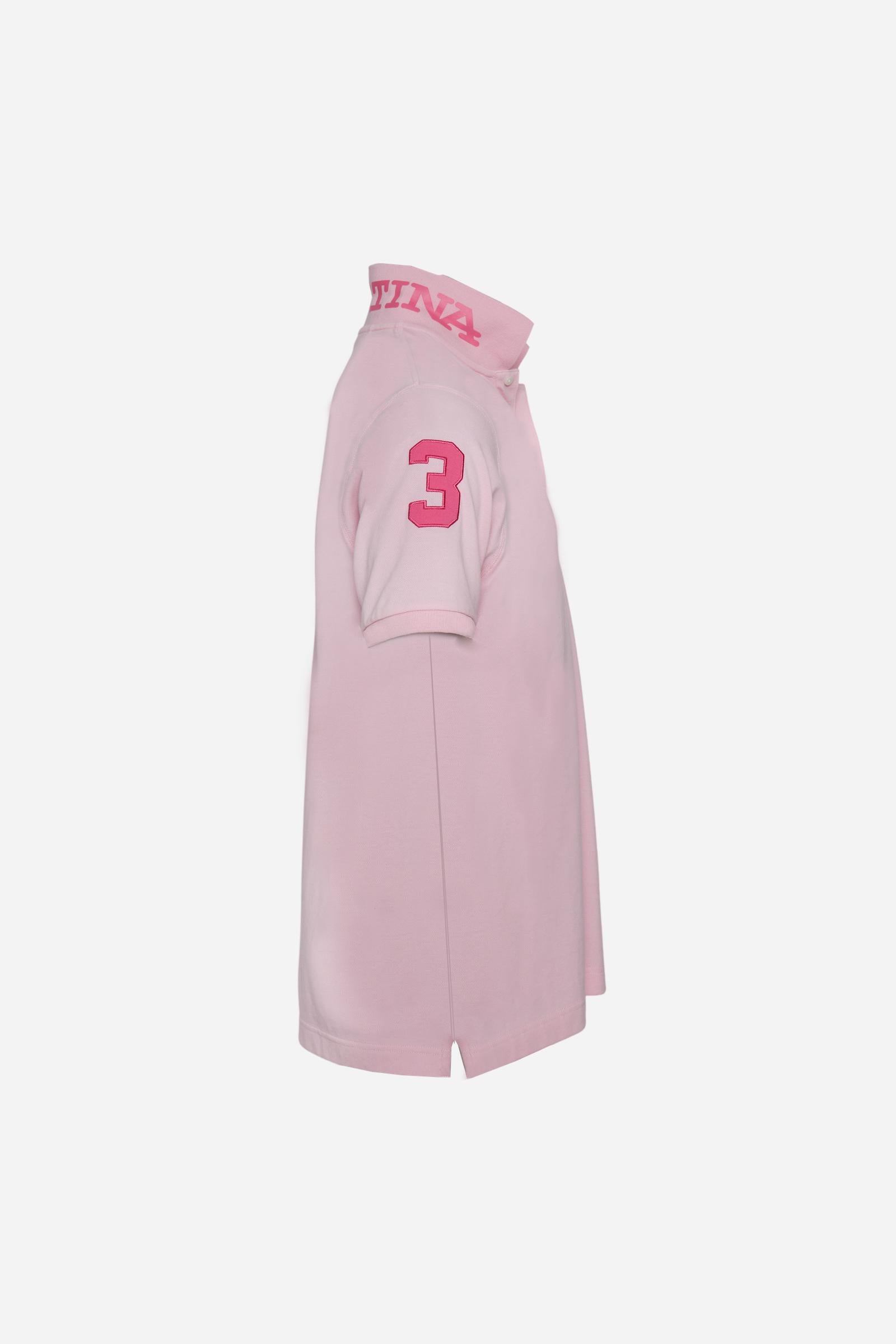 Men’s stretch piqué polo with sleeve number – Ray