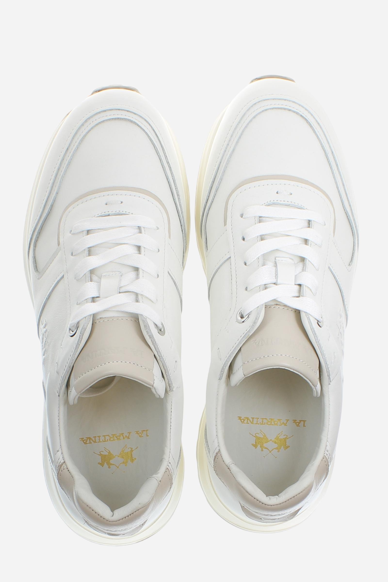 Calf leather sneakers with handcrafted details and lightweight EVA sole for superior comfort. - Optic White