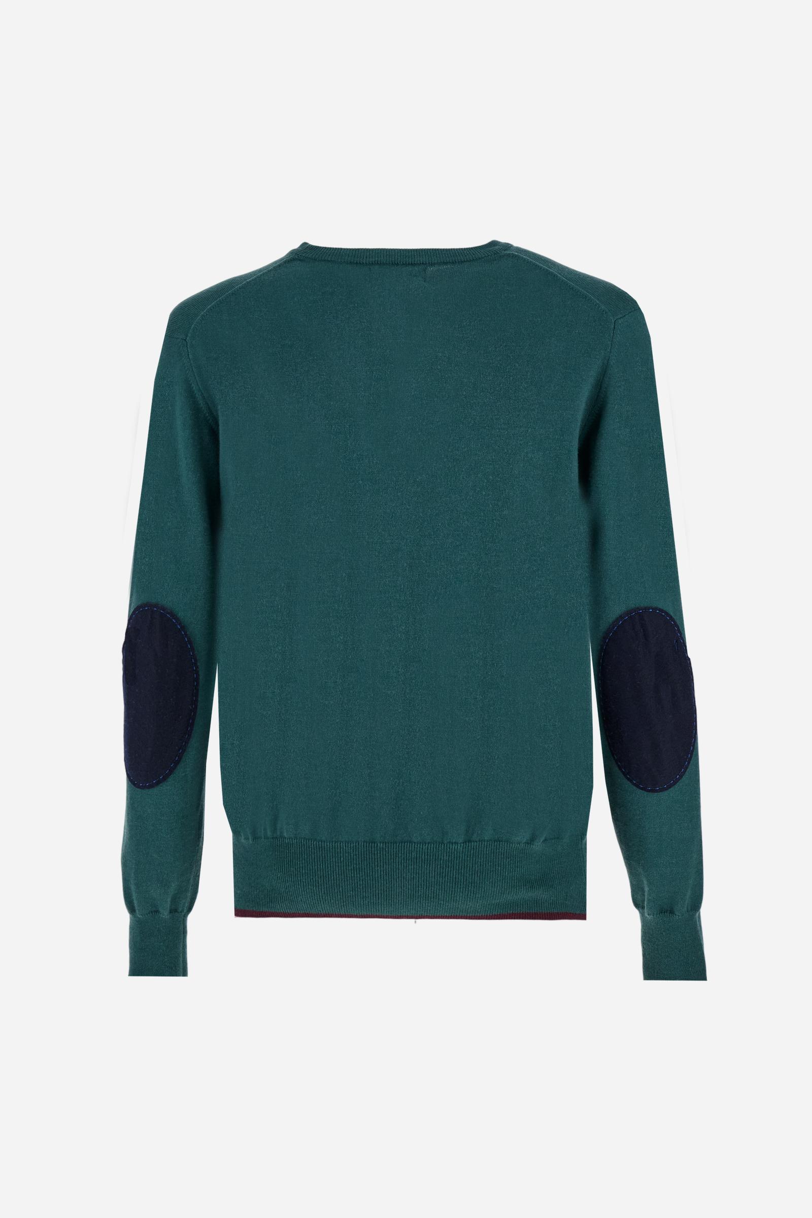 Men’s crew neck sweater with elbow patches - Bobbiejo