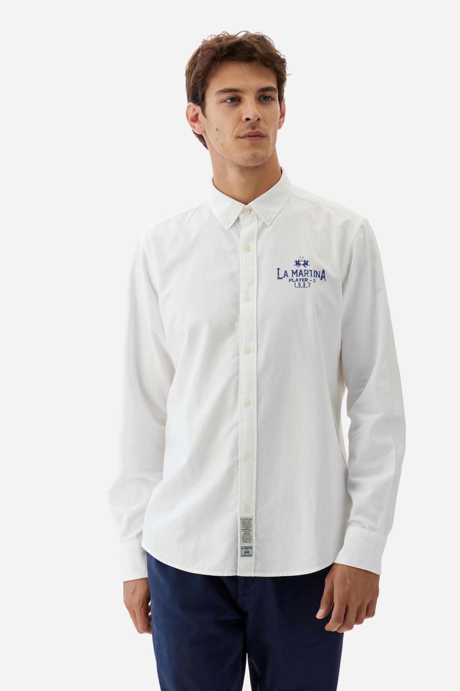 Men’s oxford stretch cotton shirt. Regular fit, button-down collar and contrasting Polo Club graphics. - Optic White