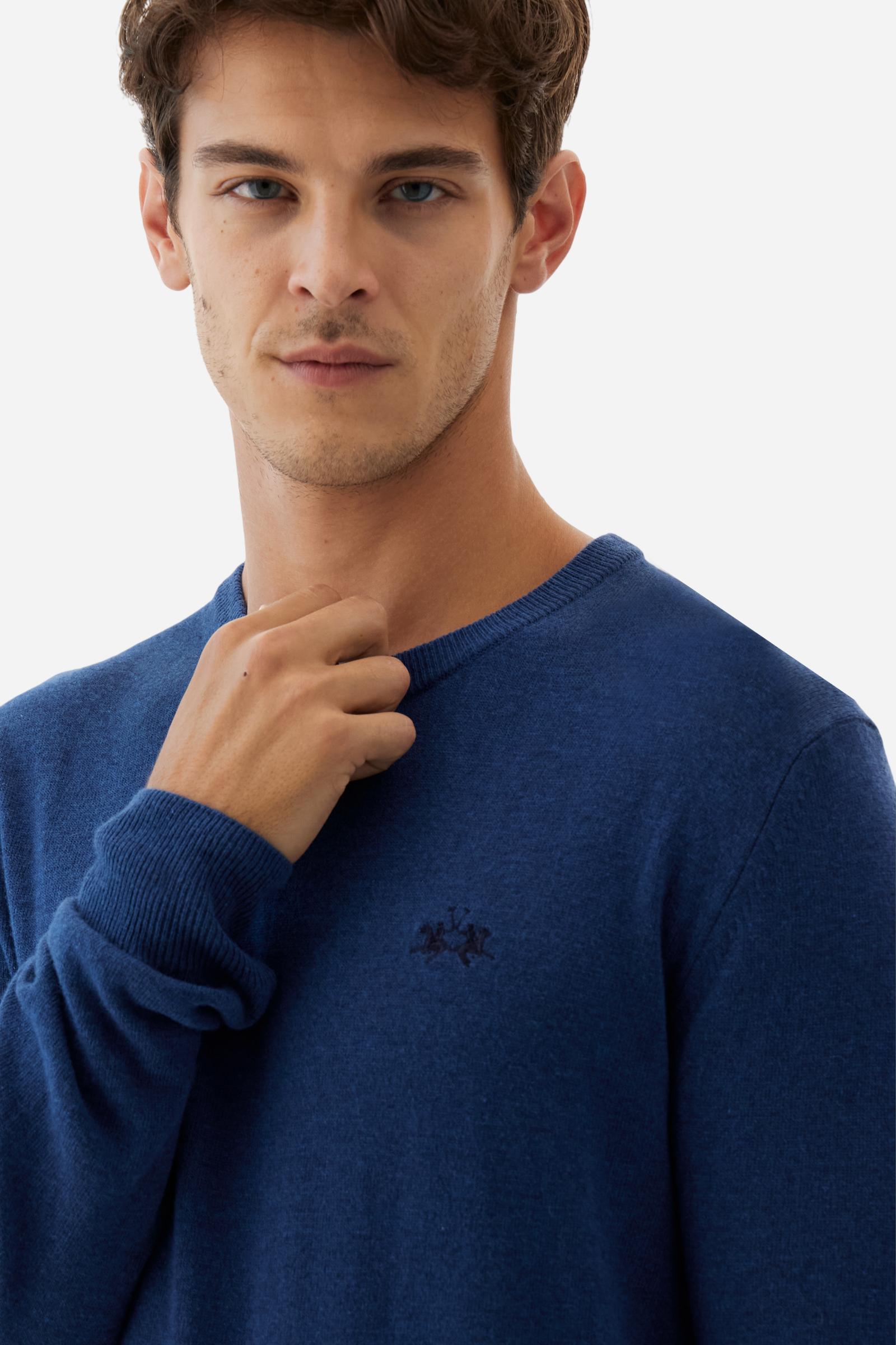 Men’s crew neck sweater in wool blend - Blaze