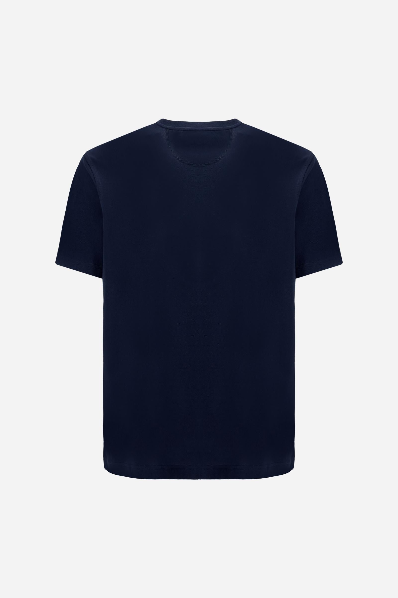 Men’s short-sleeve stretch piqué T-shirt. Regular fit with chest pocket personalised with logo. - Navy