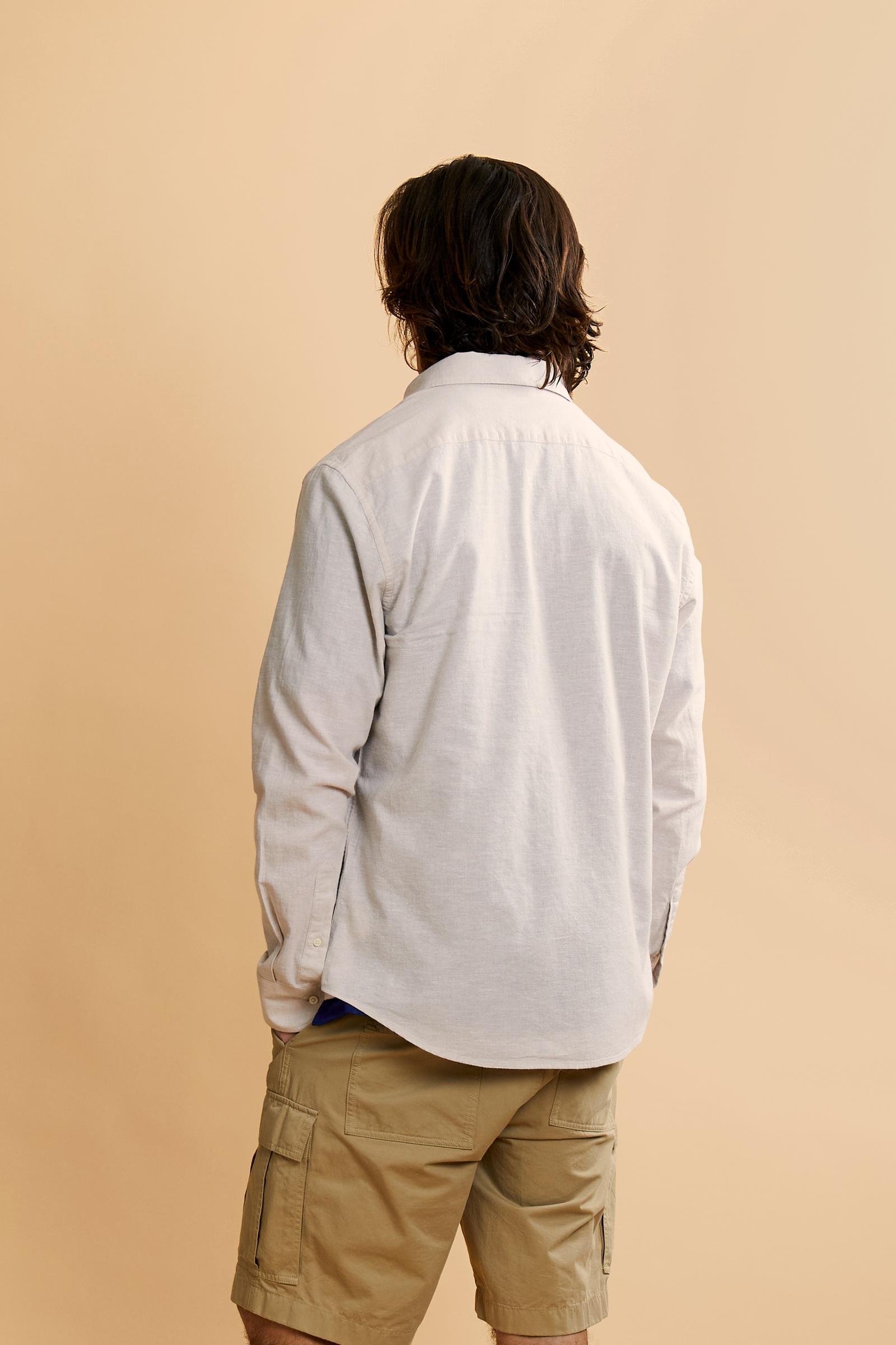 Men’s regular fit cotton and linen shirt with small logo - Rodolfo