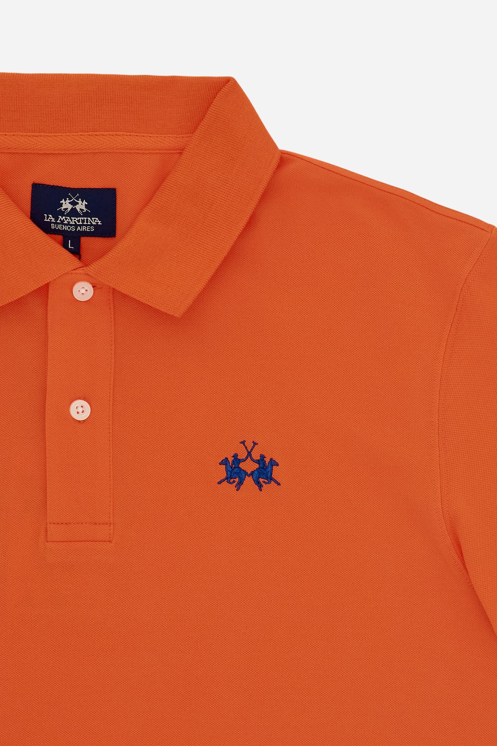 Men’s short-sleeve stretch piqué polo. Two-button placket and ribbed details, with a regular fit. Iconic style characterised by applied logo and patches. - Flame