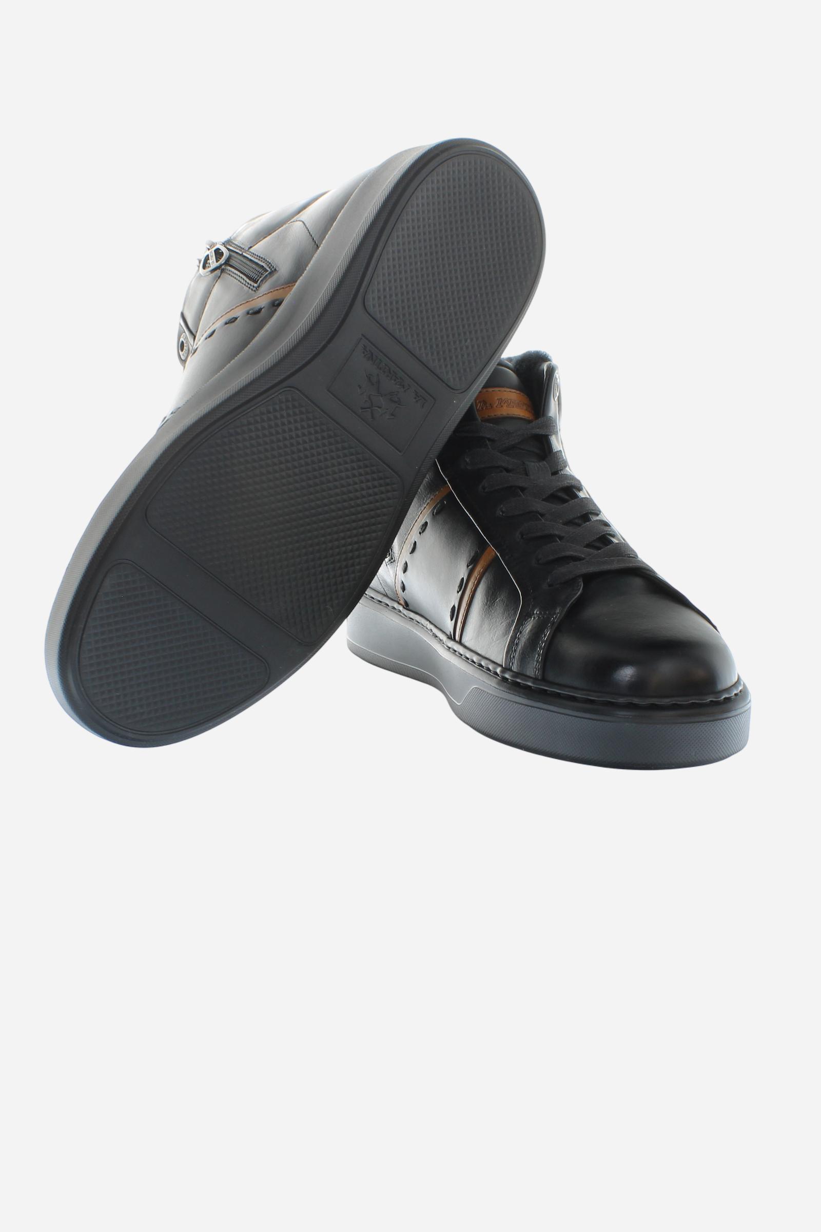 Mid-cut leather trainers with contrasting details