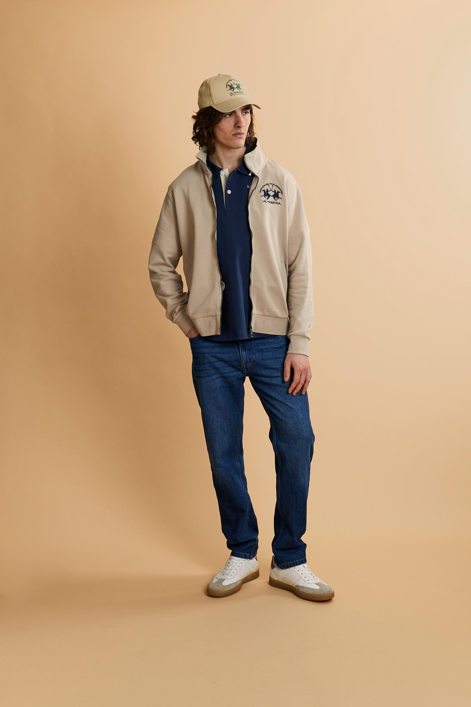 Men’s cotton sweatshirt with regular fit and full front opening, Iconic patch on the sleeve and embroidered team logo on the chest. - Humus