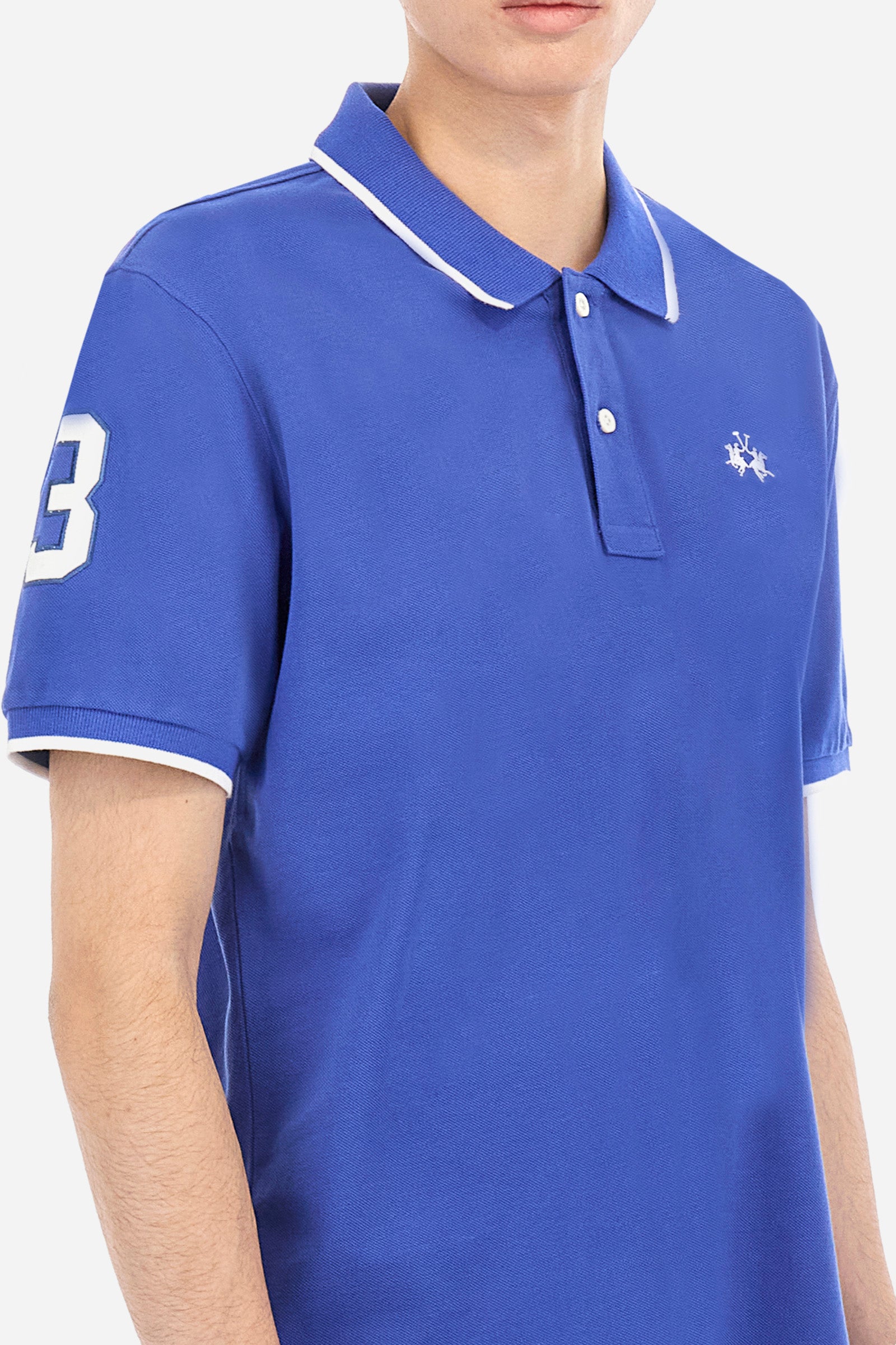 Cotton polo with No. 3 patch - Akio