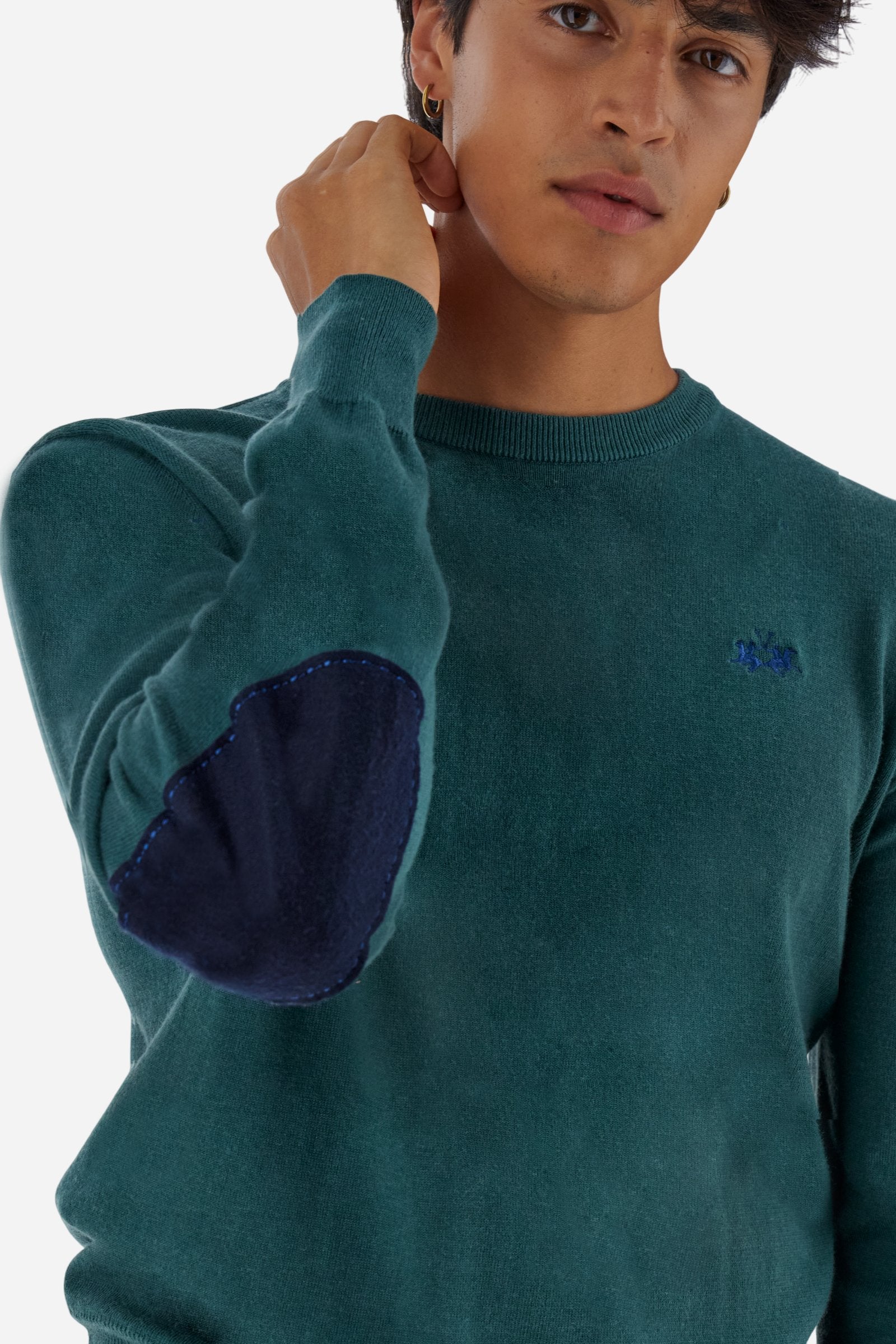 Men’s crew neck sweater with elbow patches - Bobbiejo