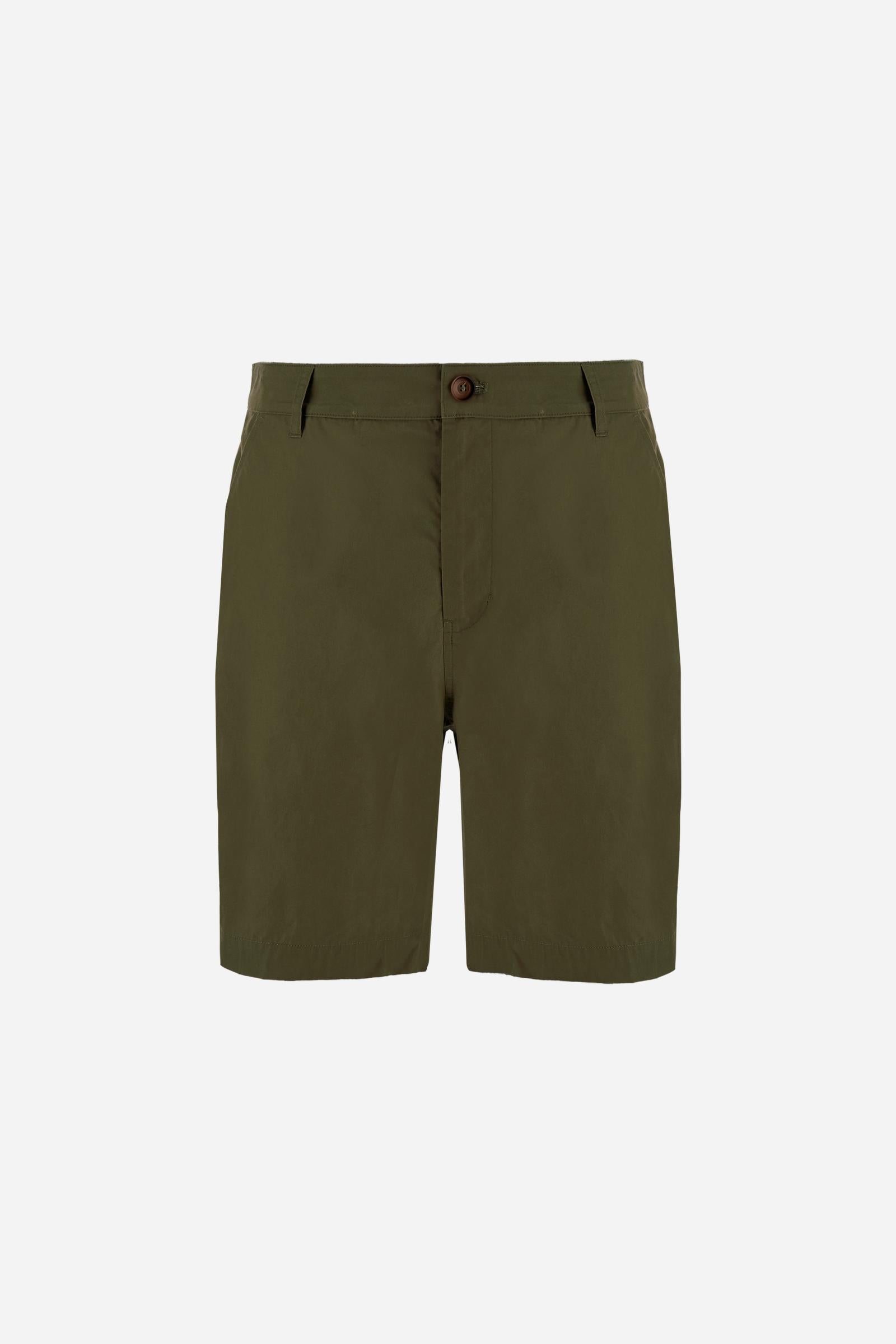 Men’s cotton poplin bermuda shorts with regular fit and knee length. American pockets and Black Edition label. - Burnt Olive