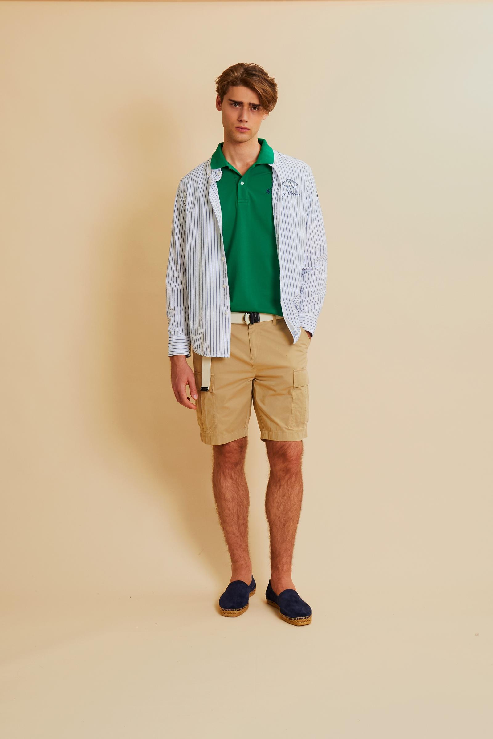 Men’s stretch piqué polo with sleeve number – Ray