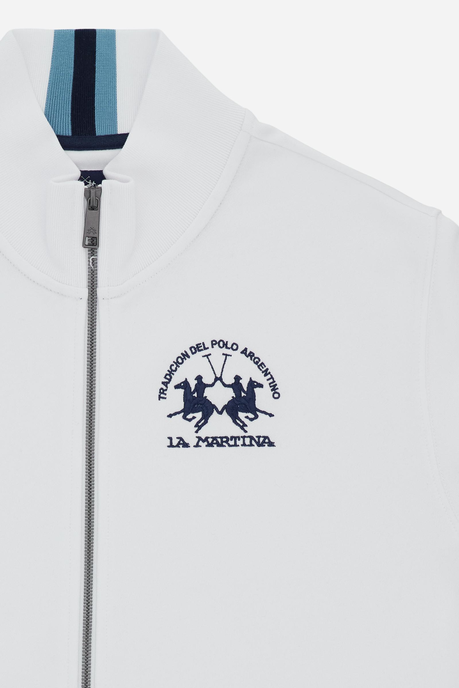 Men’s cotton sweatshirt with regular fit and full front opening, Iconic patch on the sleeve and embroidered team logo on the chest. - Optic White