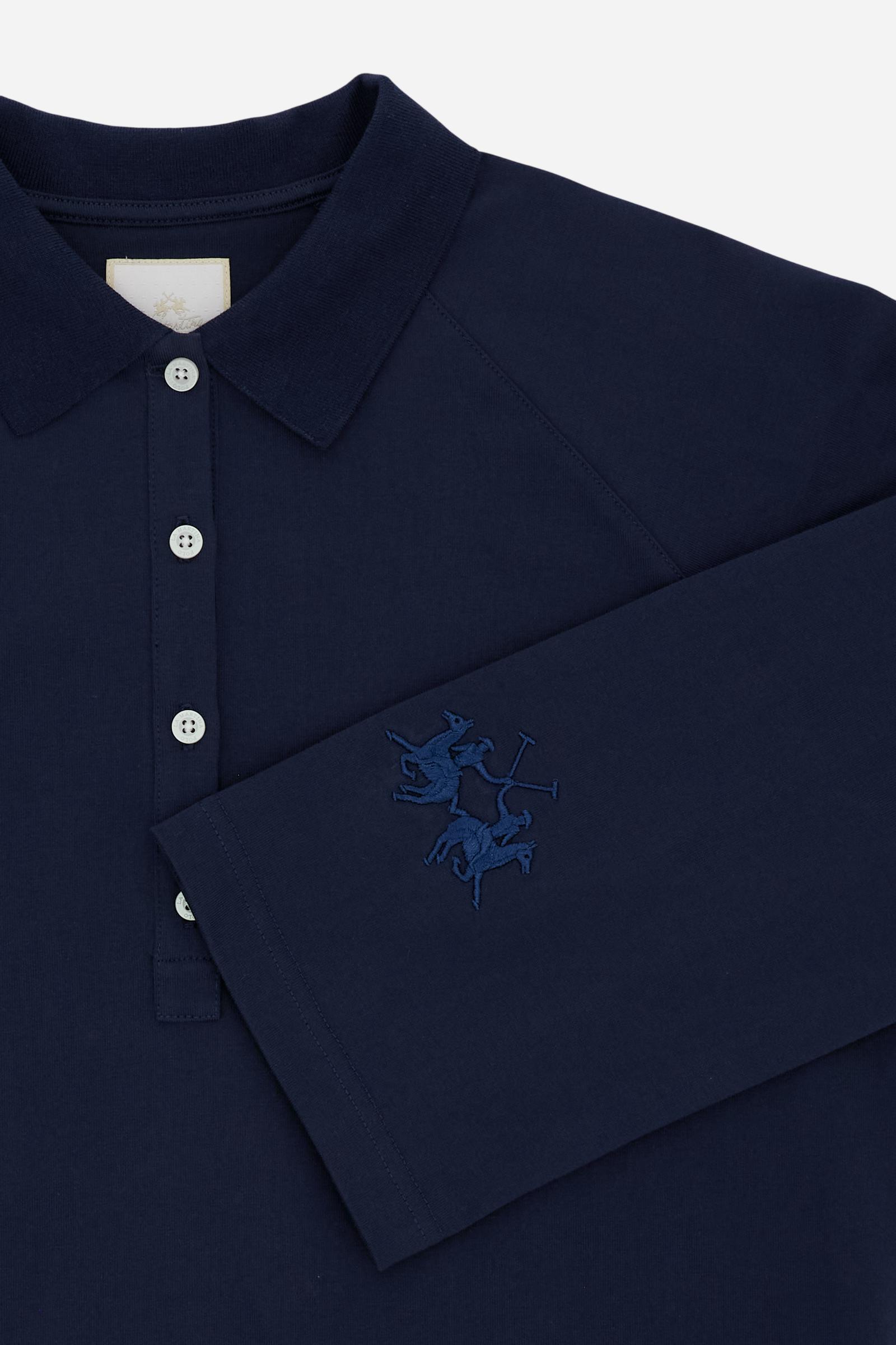 Polo shirt a maniche lunghe in 100% cotone pesante. Design boxy con colletto a coste e maniche raglan, per un'estetica rilassata e raffinata. - Navy