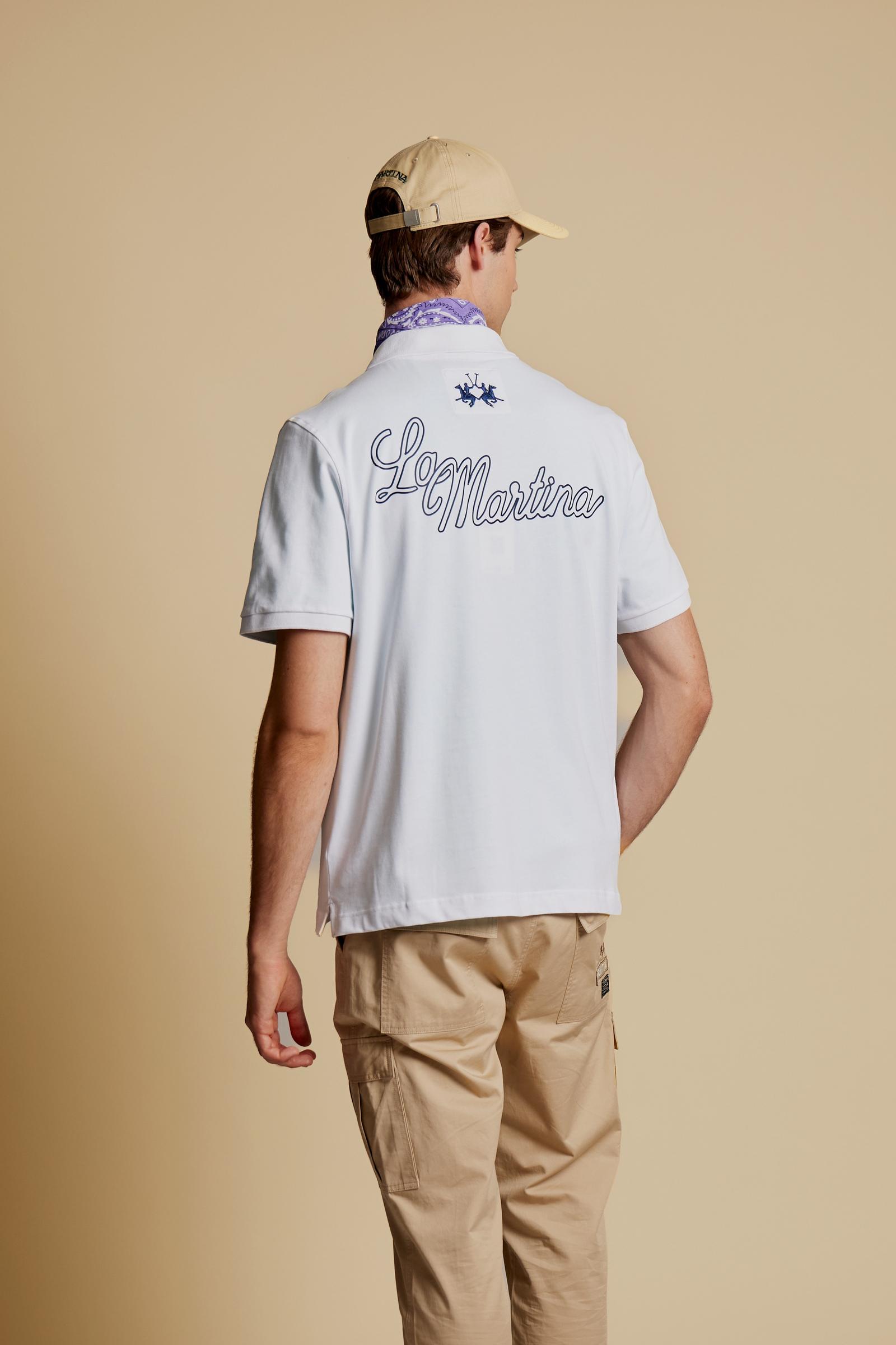 Men’s cotton piqué polo with shield patch – Cordell