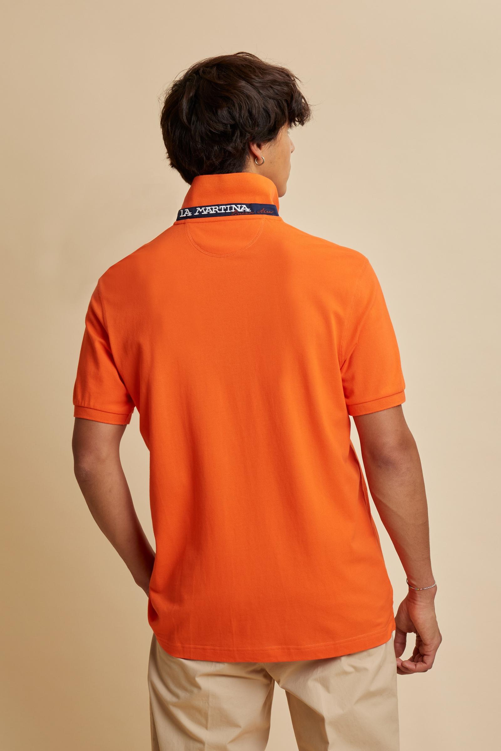 Men’s stretch piqué polo with tricolor logo - Eduardo
