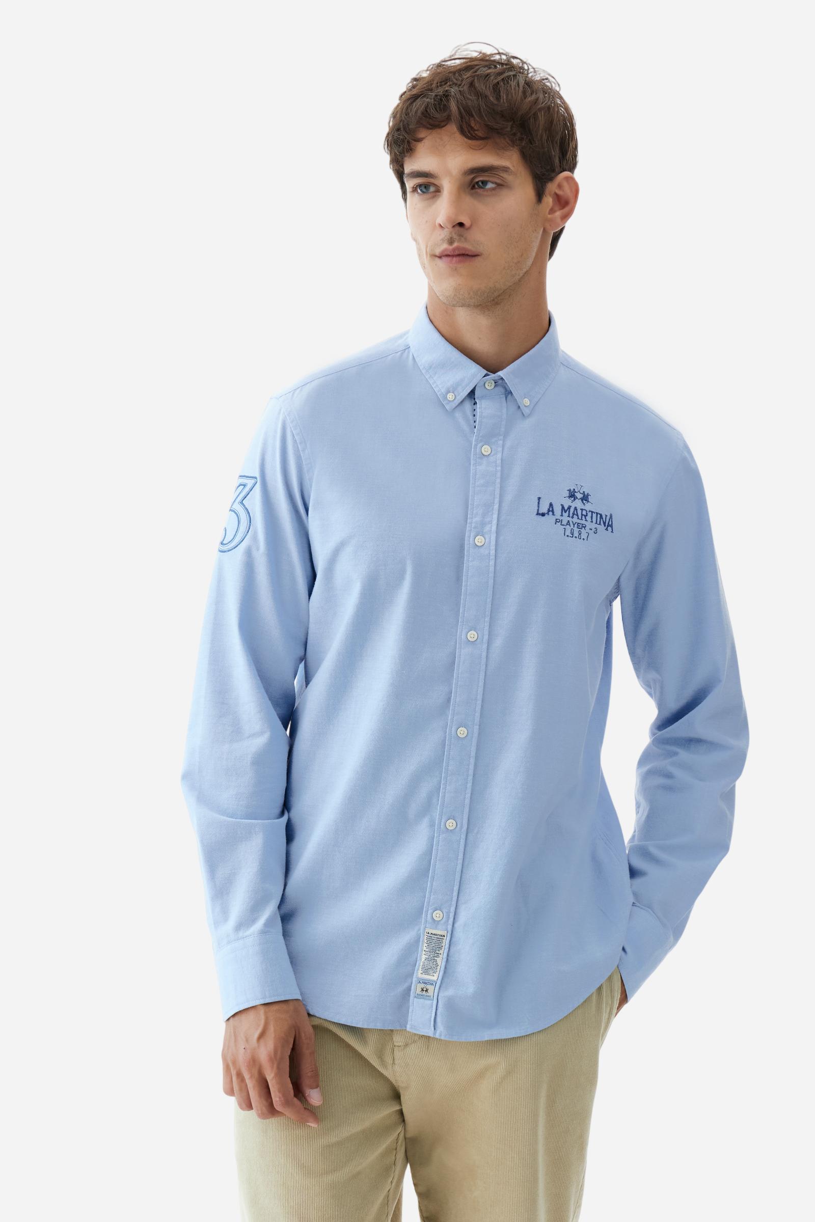 Men’s oxford stretch cotton shirt. Regular fit, button-down collar and contrasting Polo Club graphics. - Cornflower blue