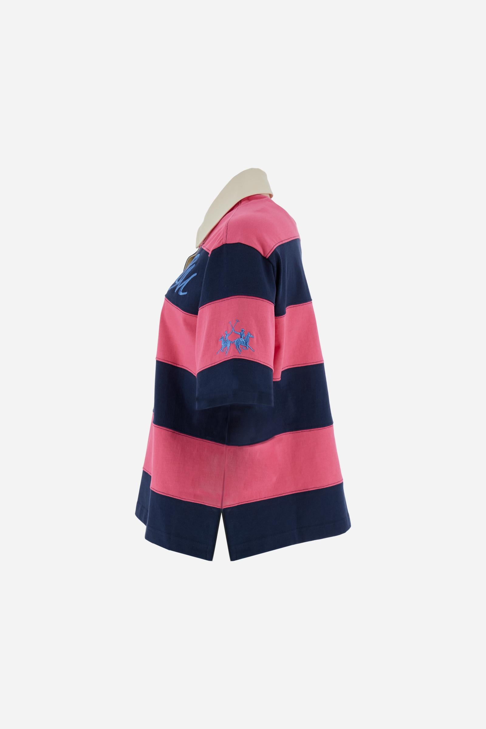 Polo rugby mujer en jersey de algodón grueso con maxi raya - Christina