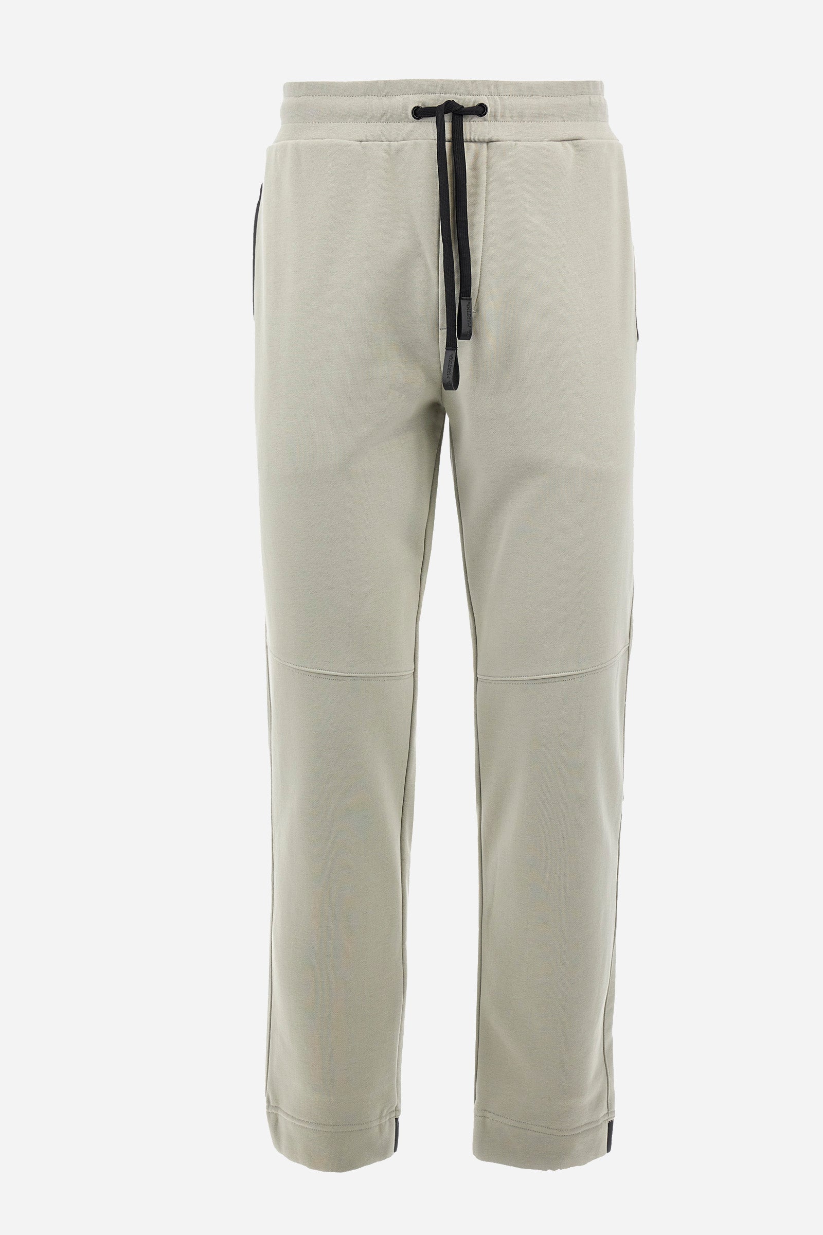 Men's single-colour jogging bottoms in a cotton sweat fabric. With a drawstring waist and double front pocket. With different shades at the bottom of the leg. On the back there is a pocket with a zip fastening featuring contrasting textures and colours. The logo is present on the tag sewn on the back pocket. The fit is regular. The model wears a size L. - Pussywillow Grey