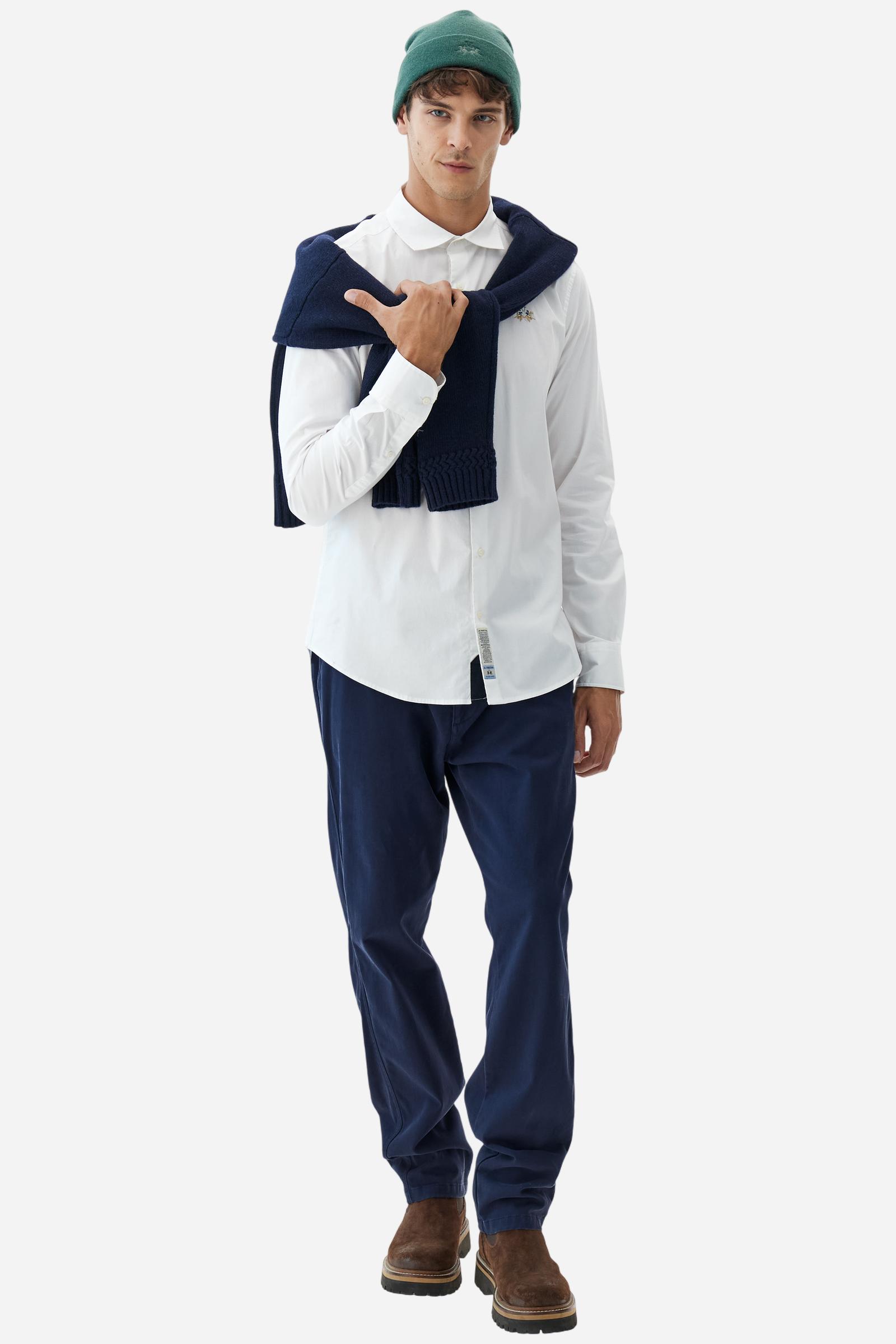 Men's long-sleeved shirt in cotton poplin. Slim fit with semi-cutaway collar. - Optic White