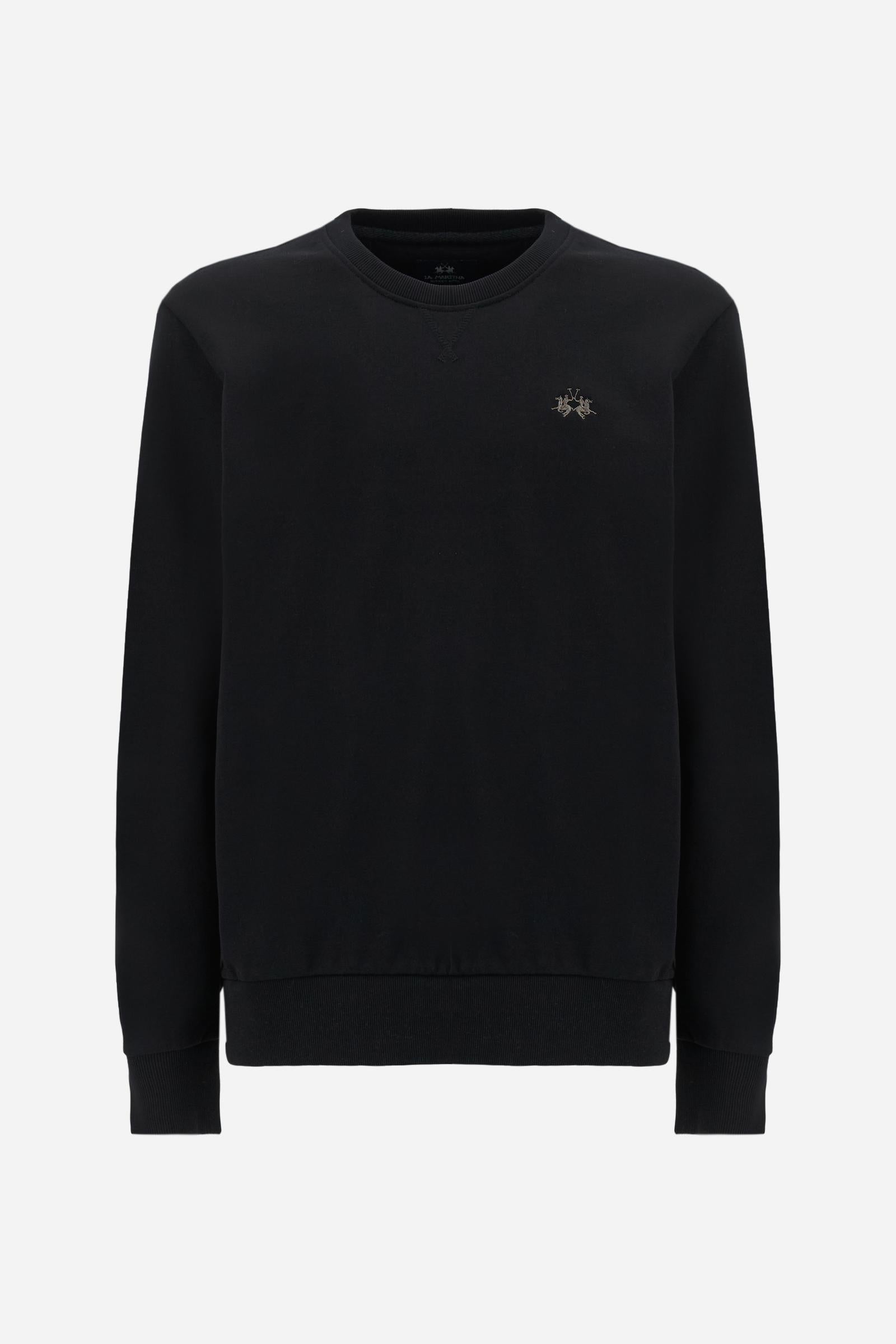 Men’s long-sleeve sweatshirt in soft cotton French Terry. Crew-neck, ribbed cuffs, regular fit, and V-detail under neckline. Timeless essential with logo. - Black