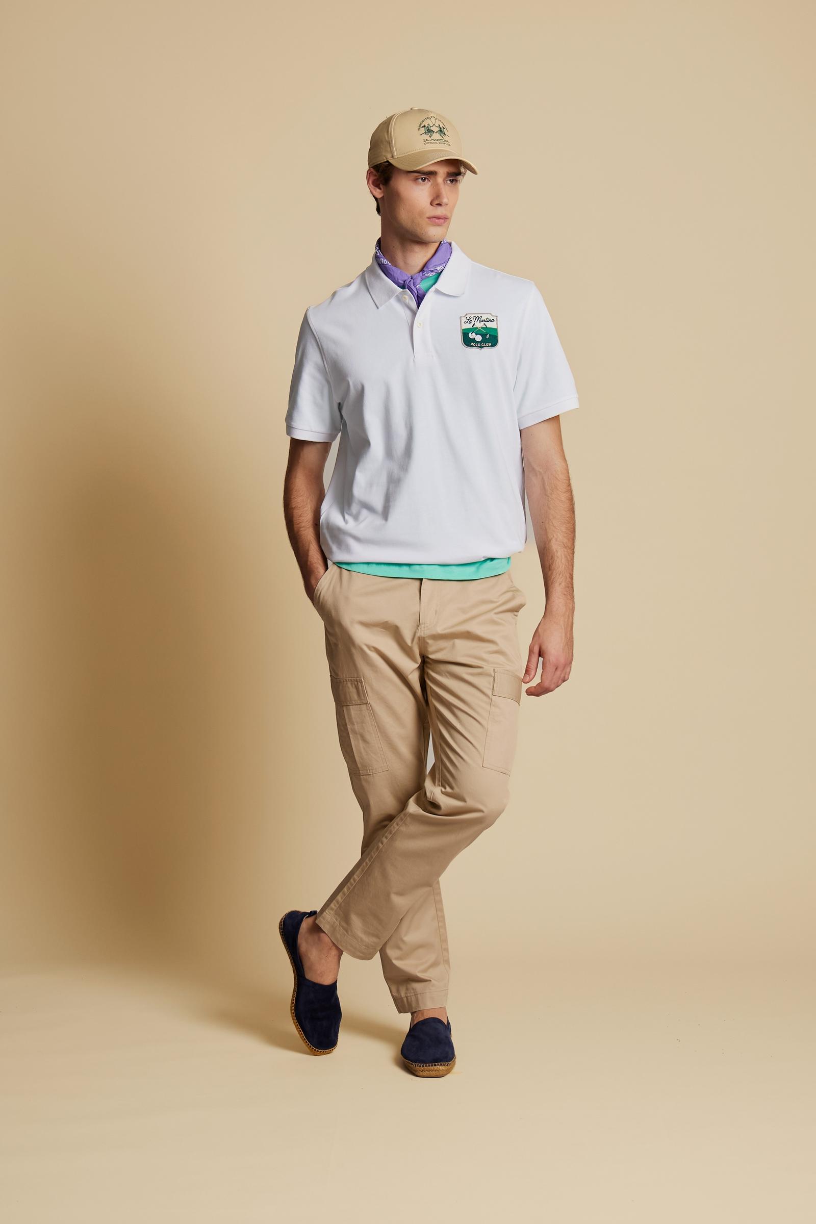 Men’s cotton piqué polo with shield patch – Cordell