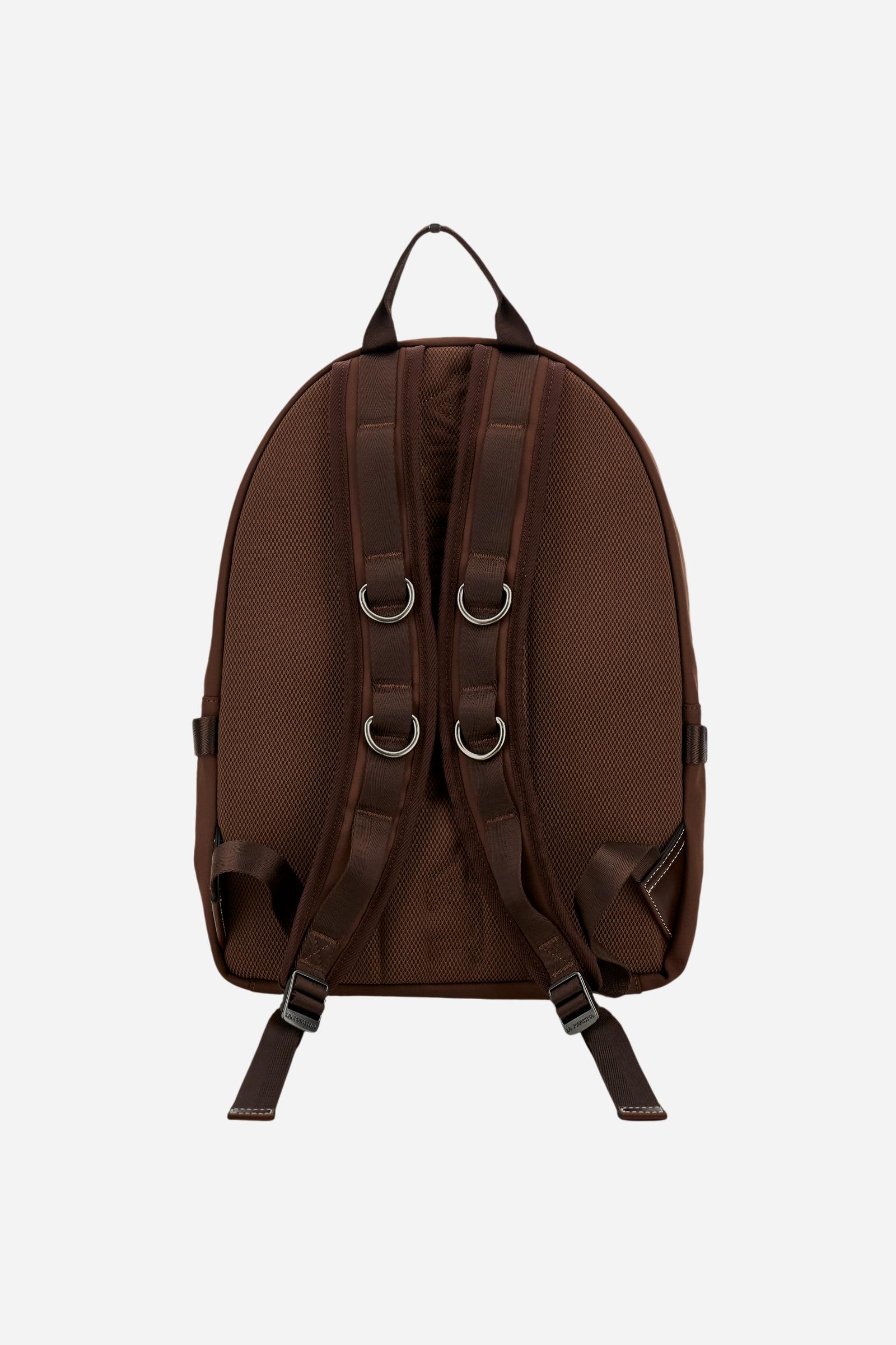 Backpack in matte technical canvas with eco-leather contrast details and applied maxi logo, modern and minimal design. - Tobacco / Sienna