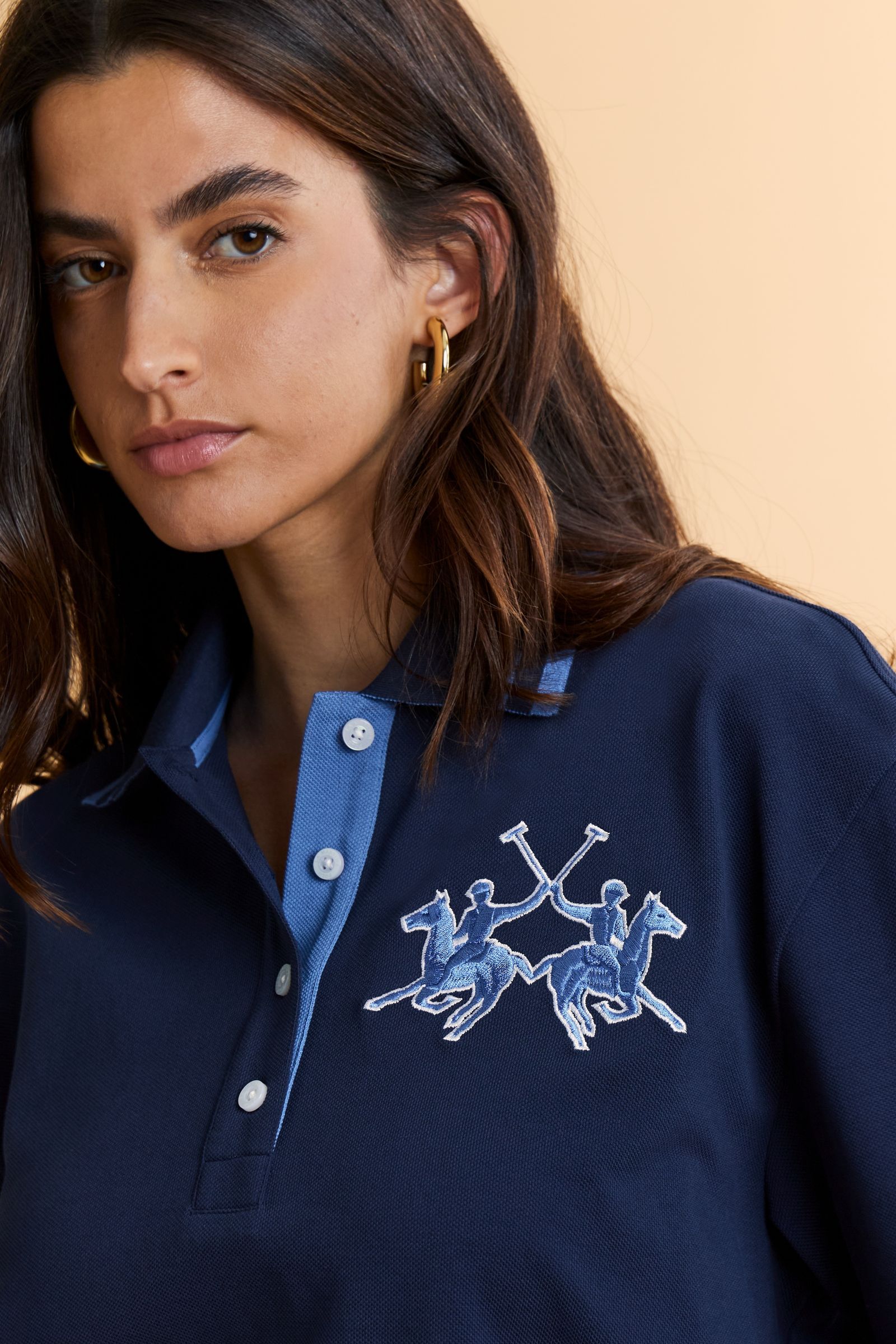 Women's crop fit polo in piqué with maxi logo - Clementina