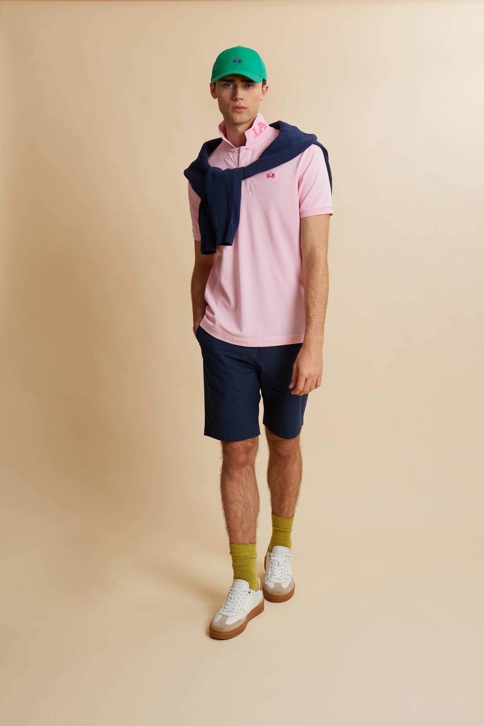 Men’s stretch piqué polo with sleeve number – Ray