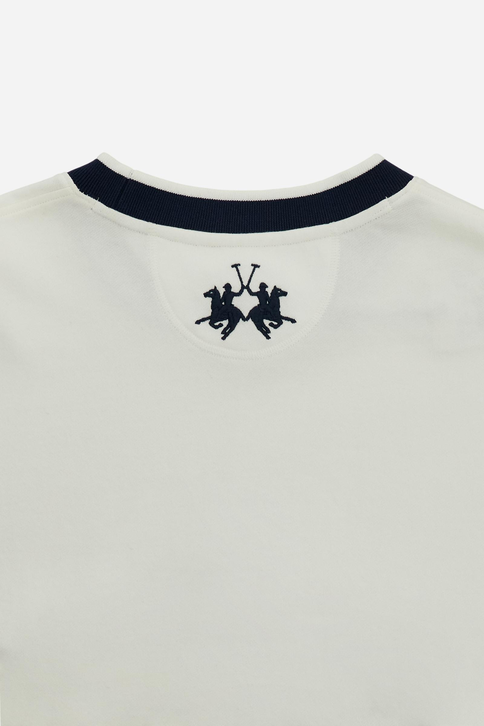 Men’s French Terry sweatshirt with contemporary fit, modern cut and hip-length design. Ribbed trim and contrast embroidery on the chest. - Optic White