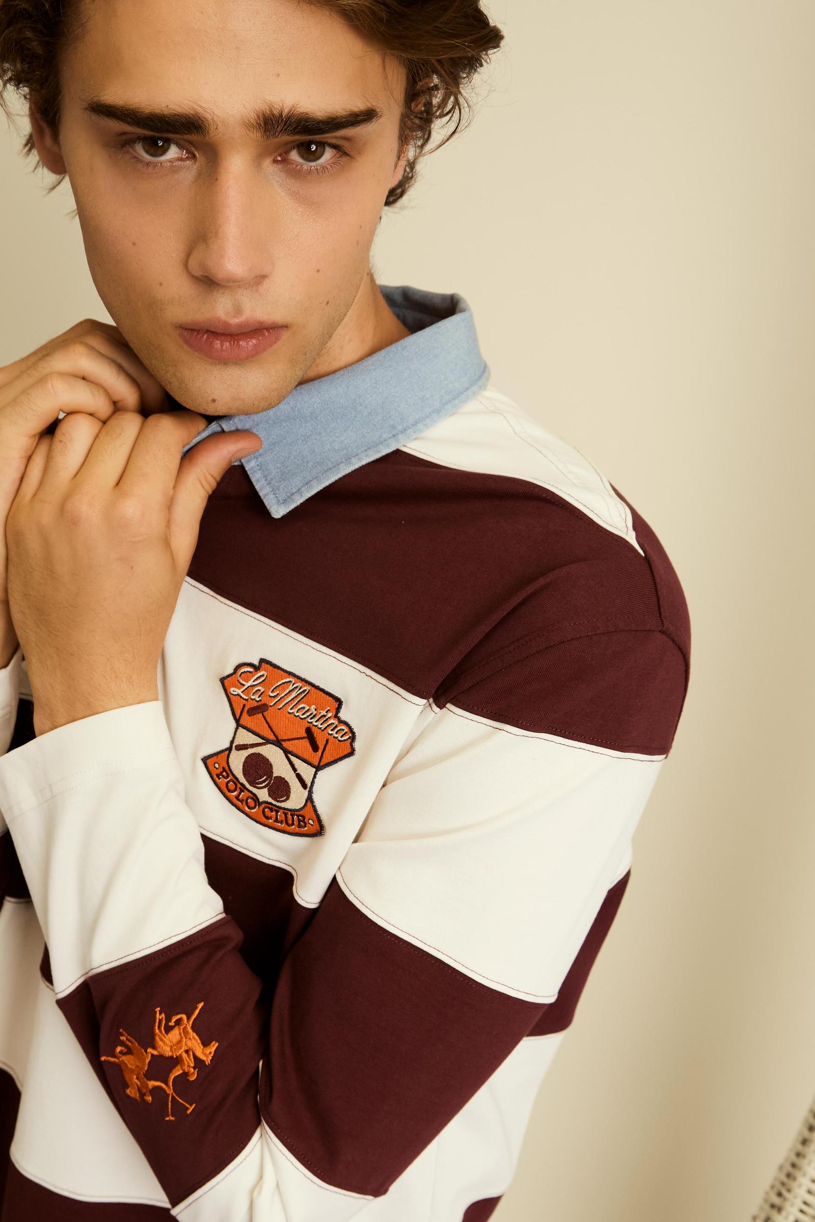 Men’s rugby polo in heavy cotton jersey with maxi stripe - Caleb