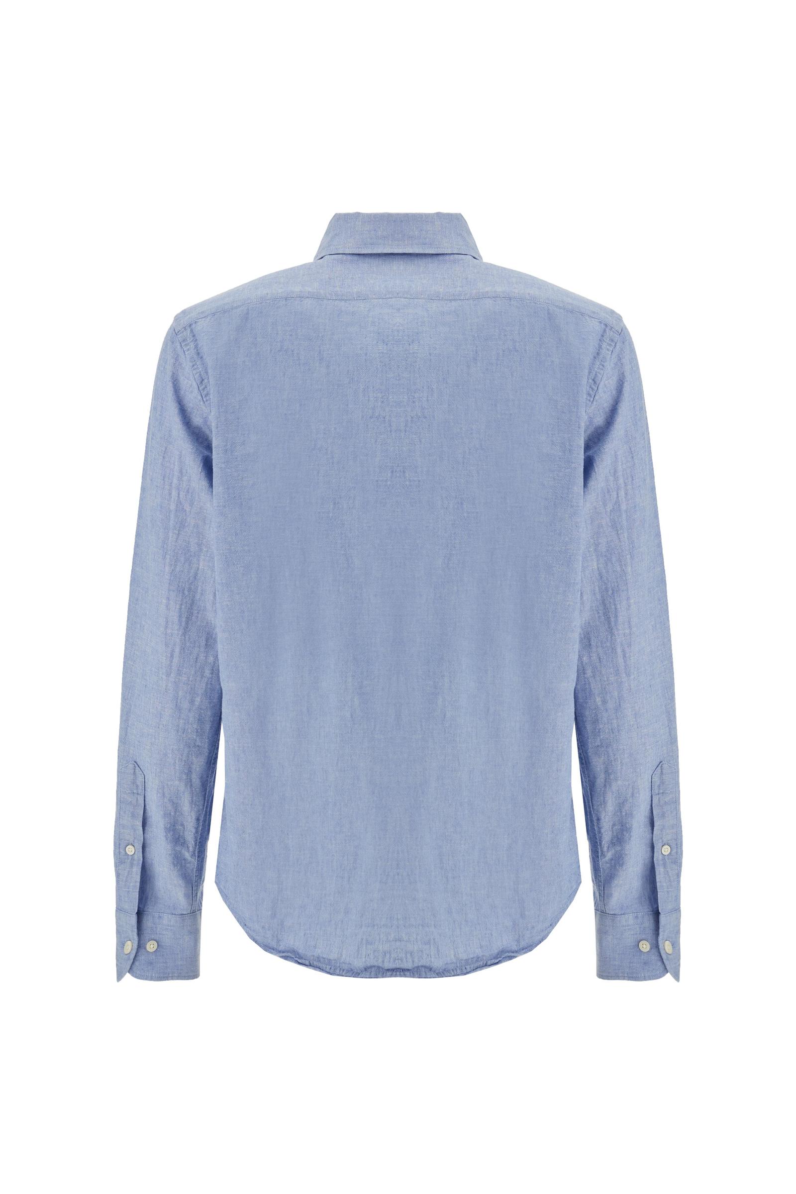 Men’s regular fit cotton and linen shirt with small logo - Rodolfo