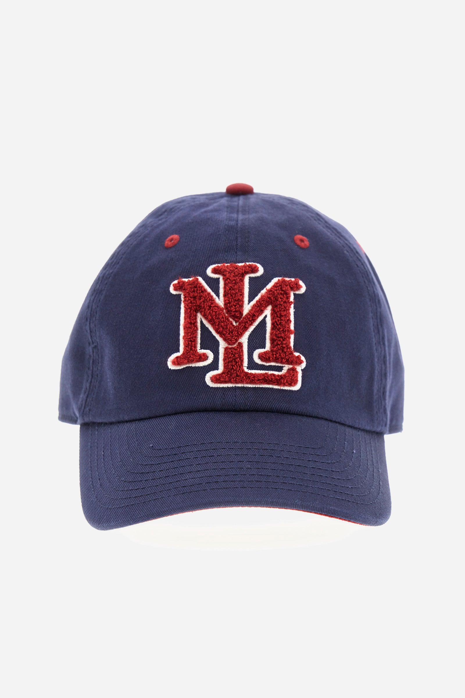 Unisex baseball cap in plain 100% cotton. Contrasting details. The brand's initials are embroidered on the front. A small logo is embroidered on the back. Adjustable fastening. - Navy