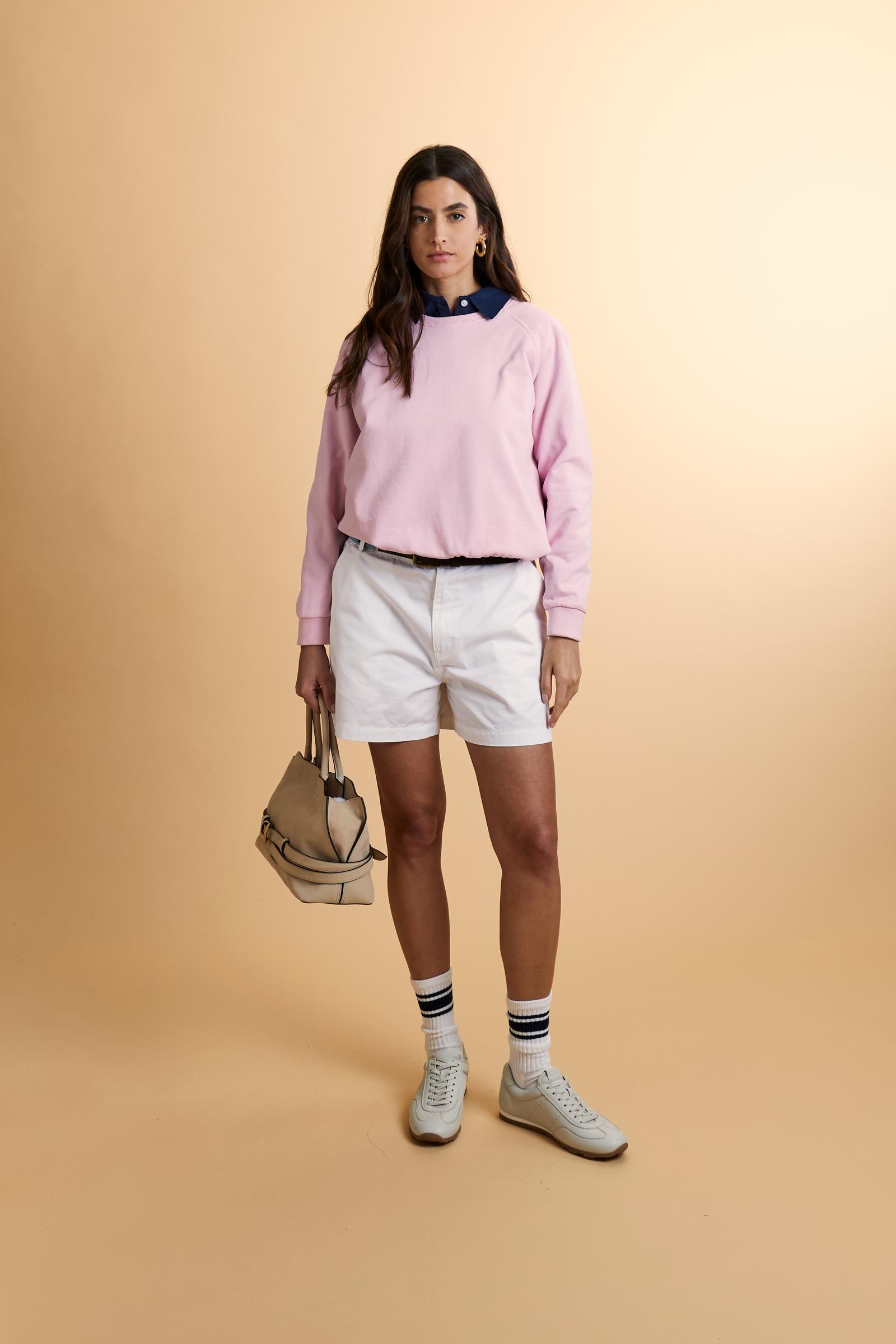 Cotton sweatshirt for women with raglan sleeves, featuring a clean design and embroidered logo patch on the back. Relaxed fit for ultimate comfort. - FairTale