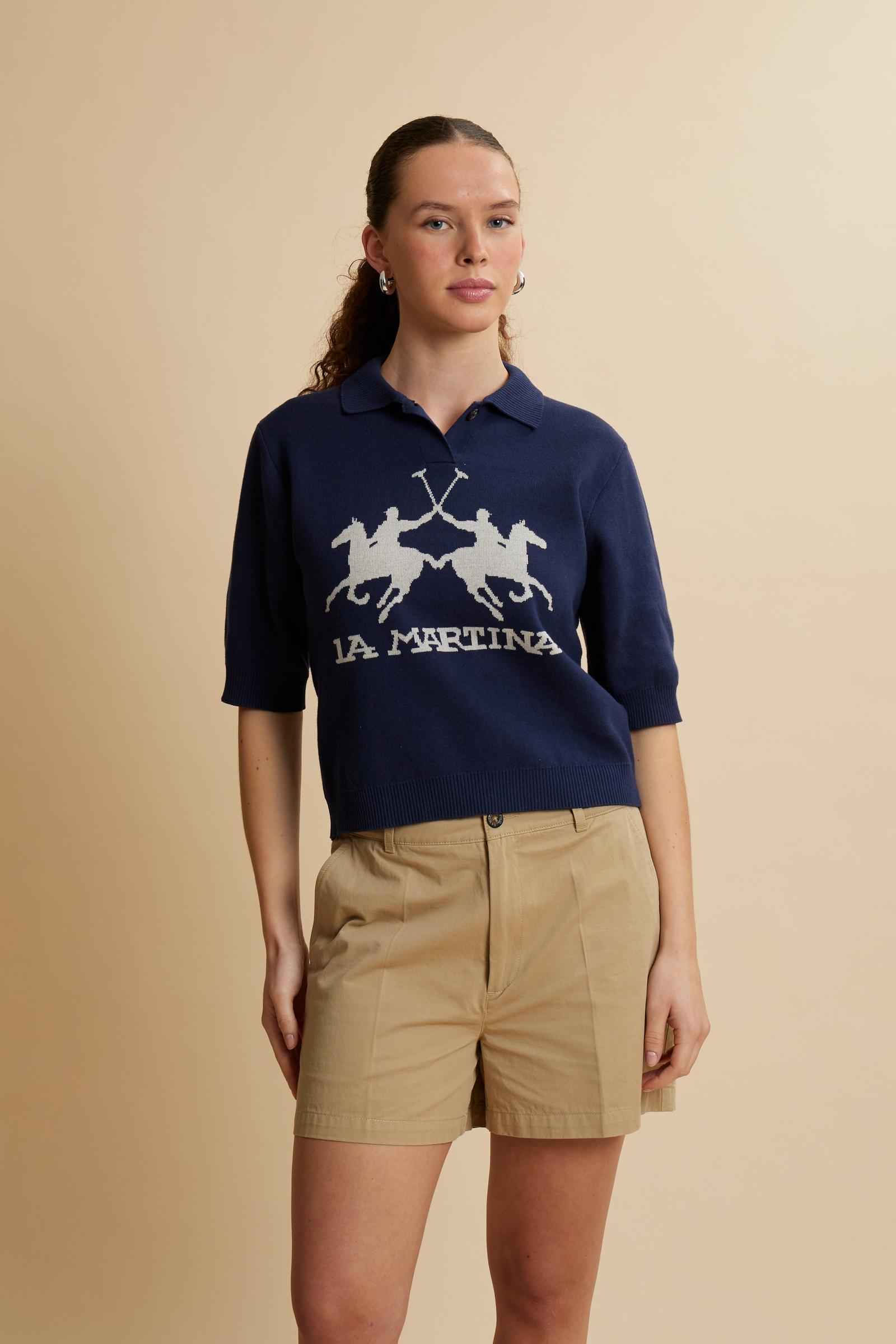 Polo femme en maille compacte avec maxi intarsia - Candela