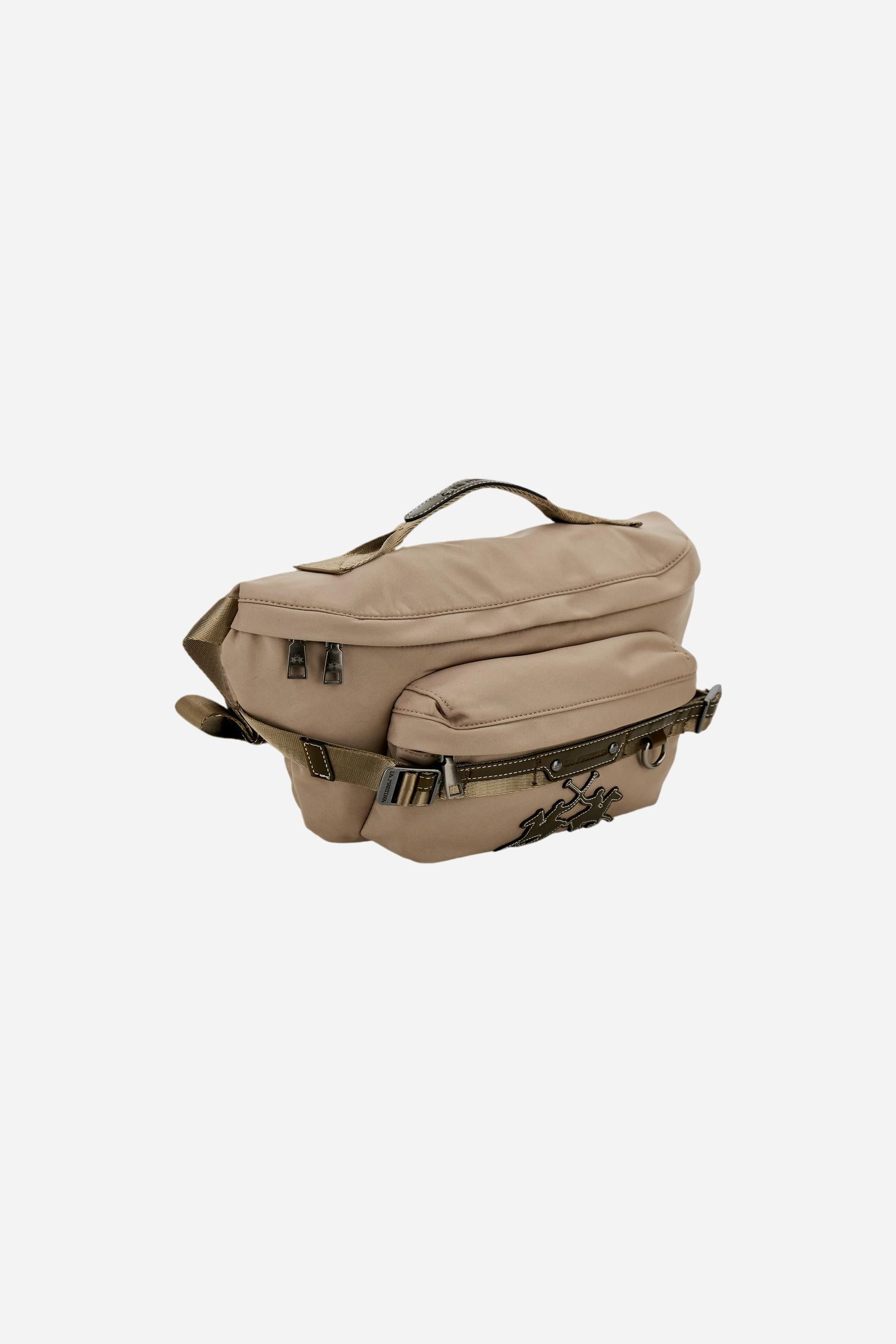 Bum bag in matte technical canvas with eco-leather details, front maxi logo, short handle and adjustable strap. - Gaucho / Olive
