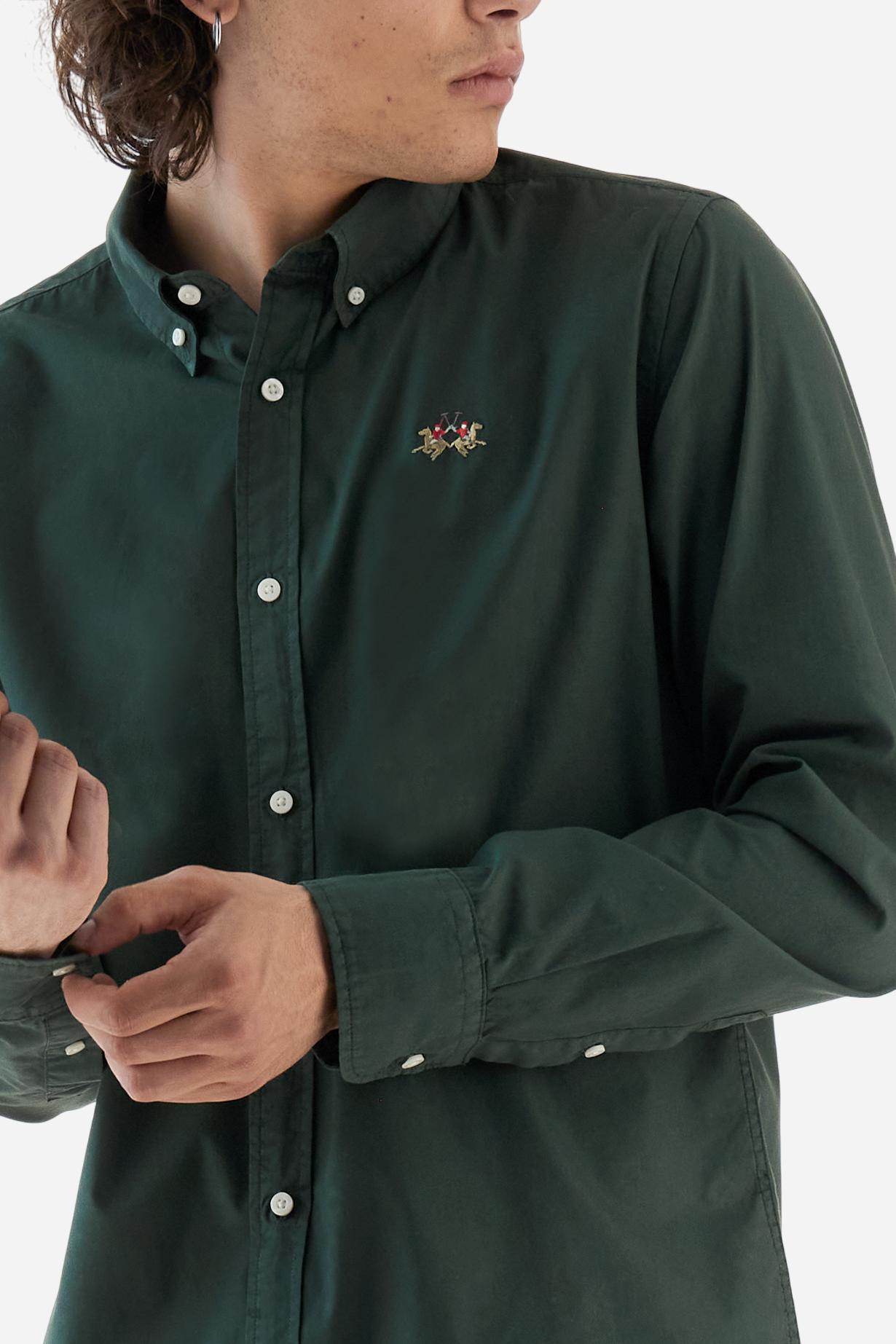 Men's long-sleeved shirt in cotton poplin. Slim fit with button-down collar. - Sycamore