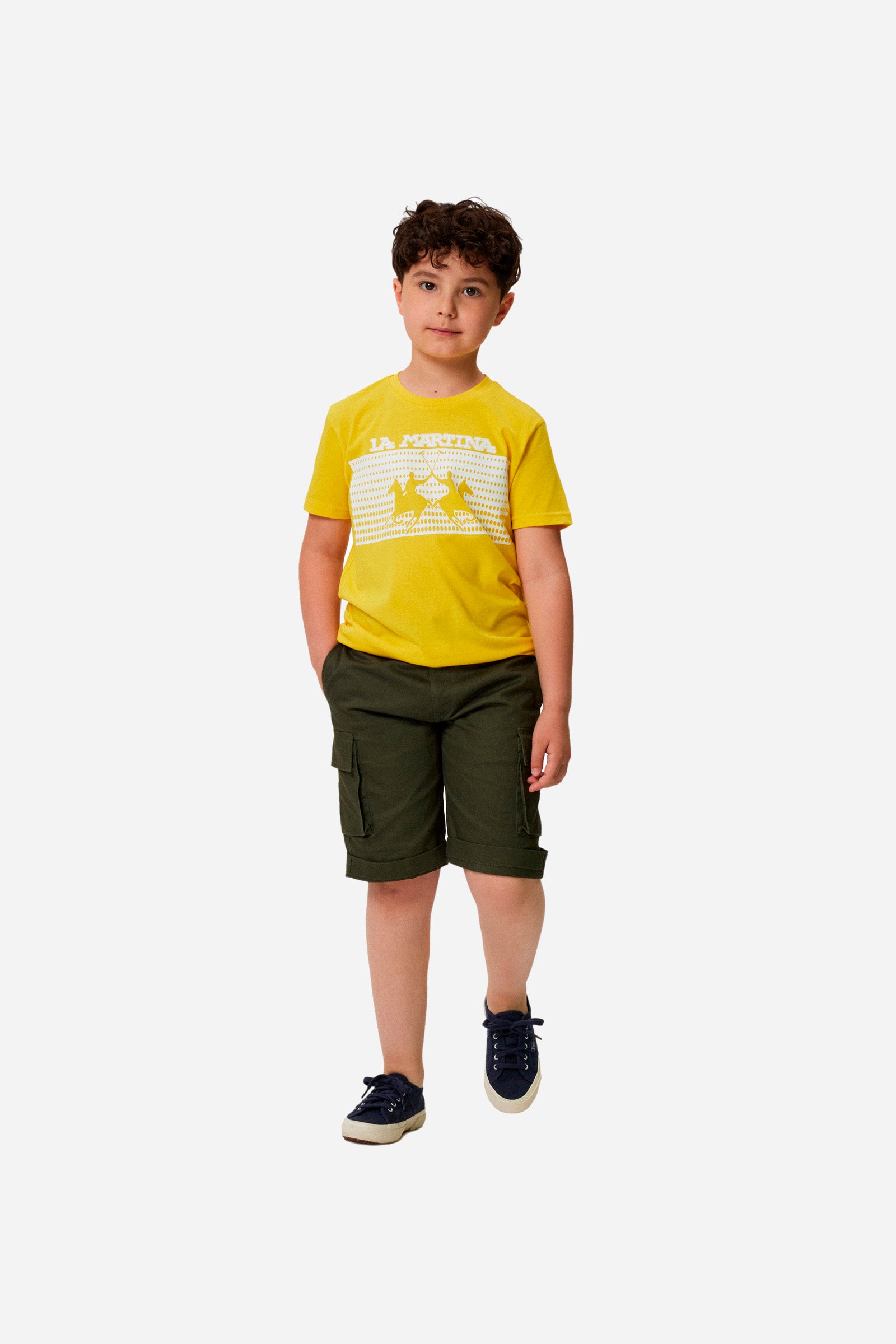 Boys' jersey cotton T-shirt in a single colour. Crew neck. Featuring rubberised design on the central part of the garment. Inside this design is the logo. - AURORA