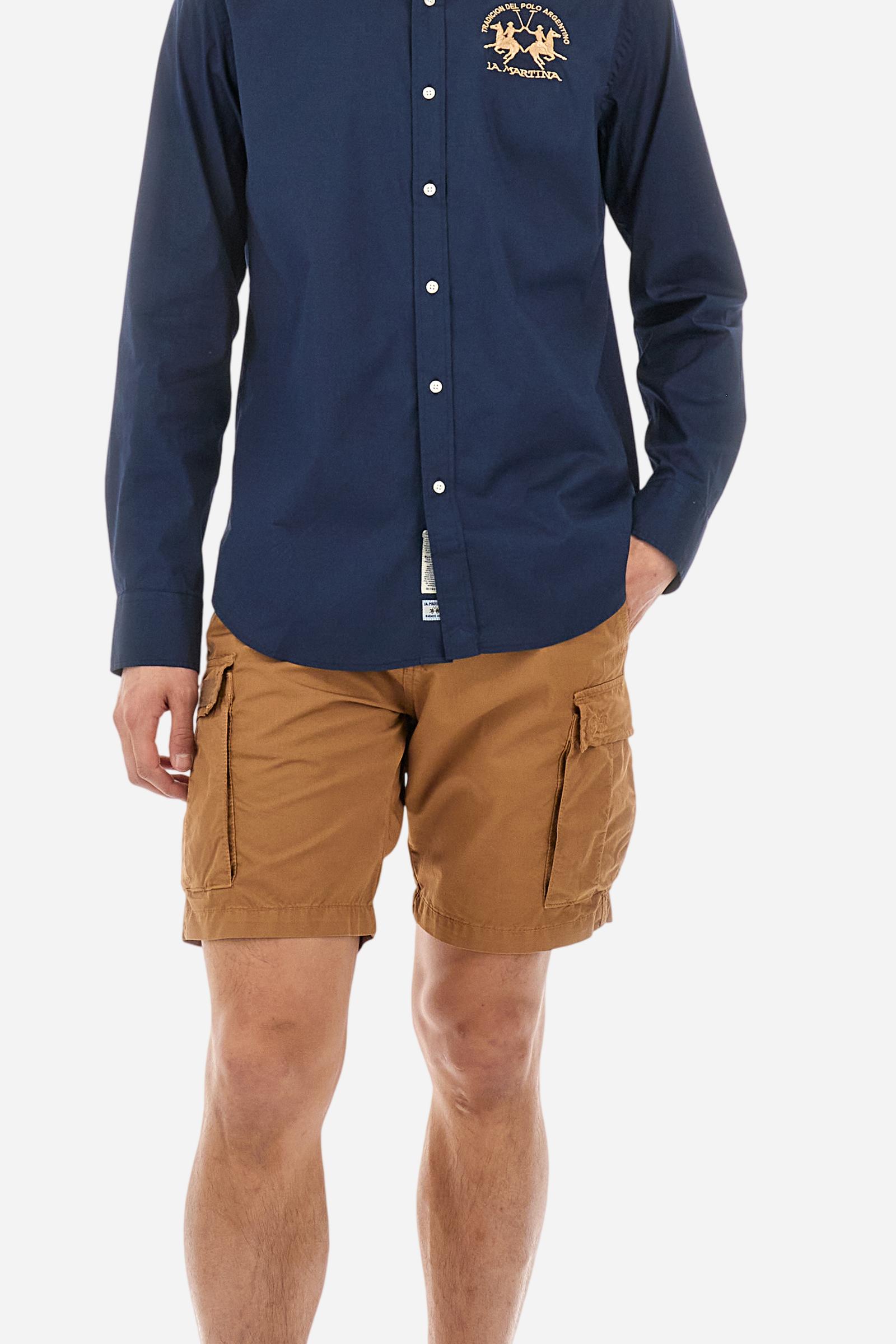 Men's long-sleeved shirt in cotton poplin with a regular-fit and button-down collar - Navy