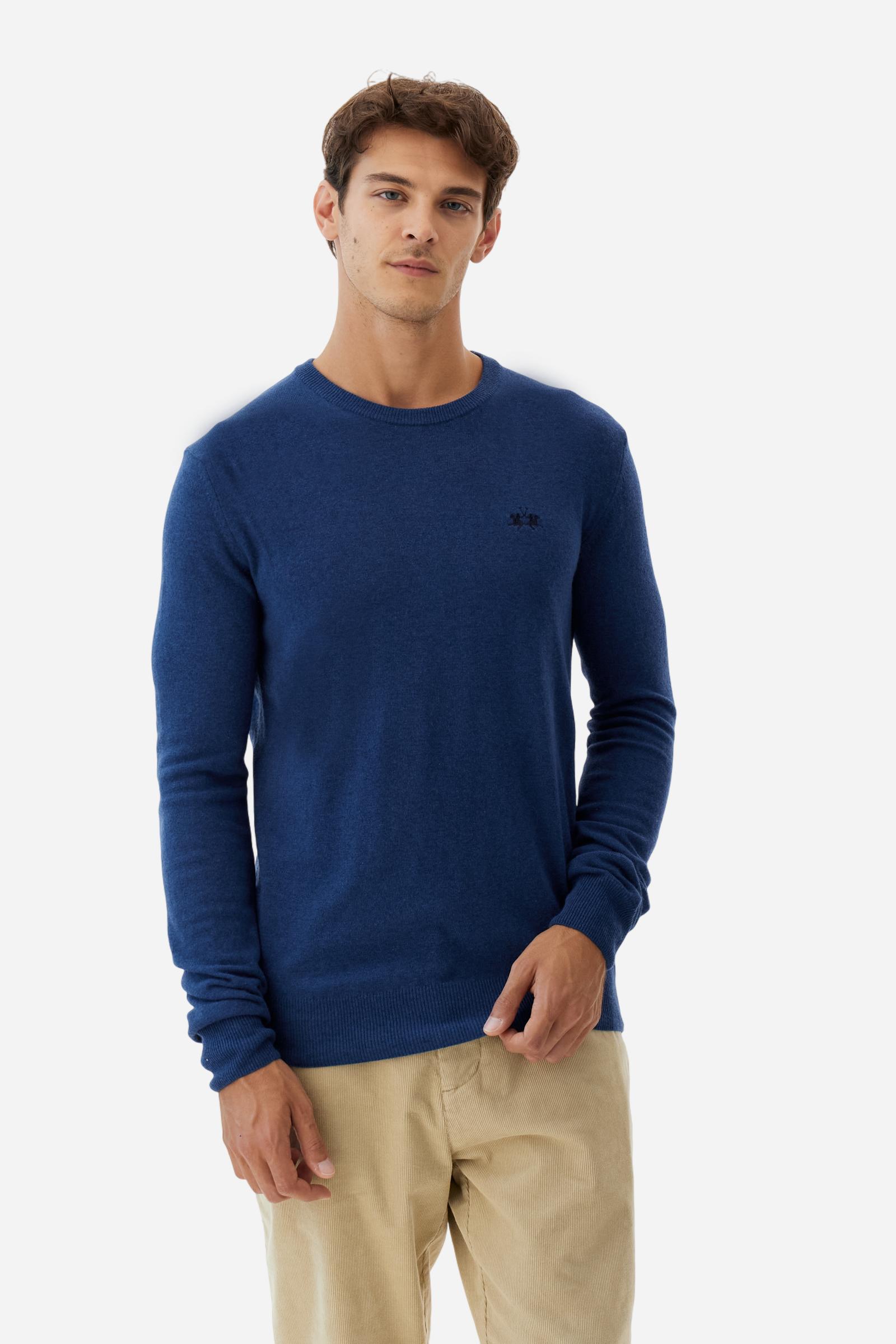 Men’s crew neck sweater in wool blend - Blaze