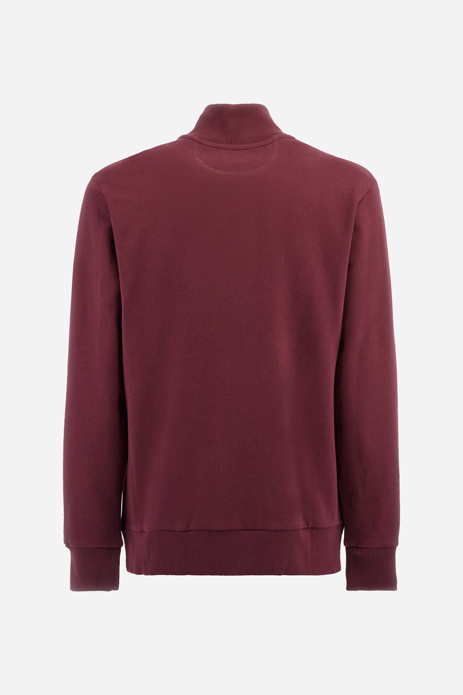 Men's plain long-sleeved sweatshirt with a contrasting full-zip fastening, made from 100% cotton. High neck. Double front pocket with a zip fastening. Ribbed hem, collar and cuffs. The logo is embroidered on one of the sleeves. Regular fit. The model is wearing a size L. - Port Royale