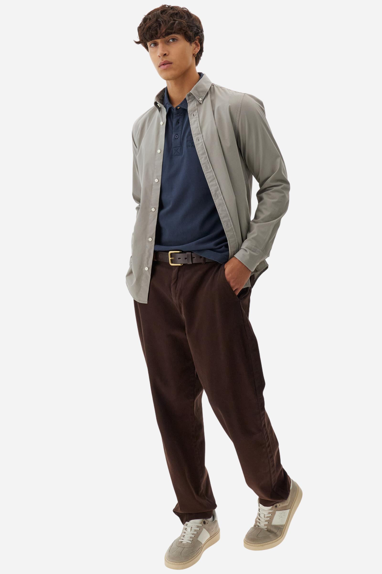 Men’s long-sleeve polo in cotton piqué garment dyed with tone-on-tone patches and embroidery. Regular fit and authentic La Martina style. - Navy